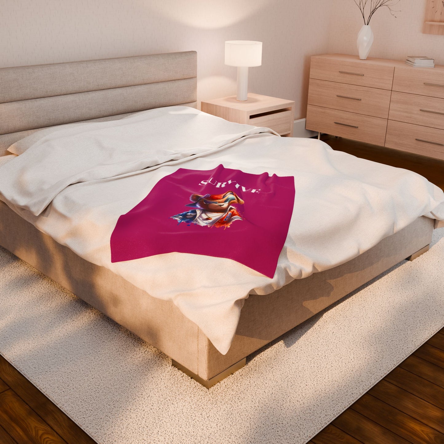 Princess Grace Survive Bear Design Velveteen Plush Blanket