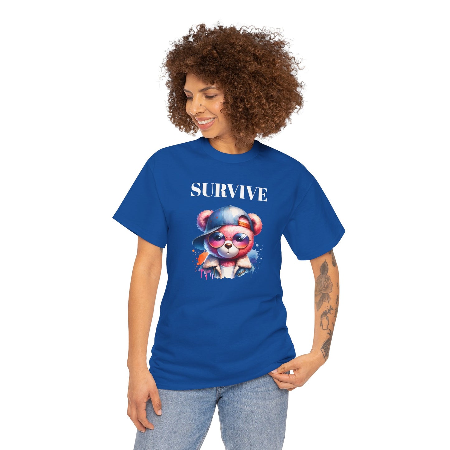 Princess Grace Survive Bear Graphic Unisex Heavy Cotton Tee Trendy and Fun Fashion for All Occasions