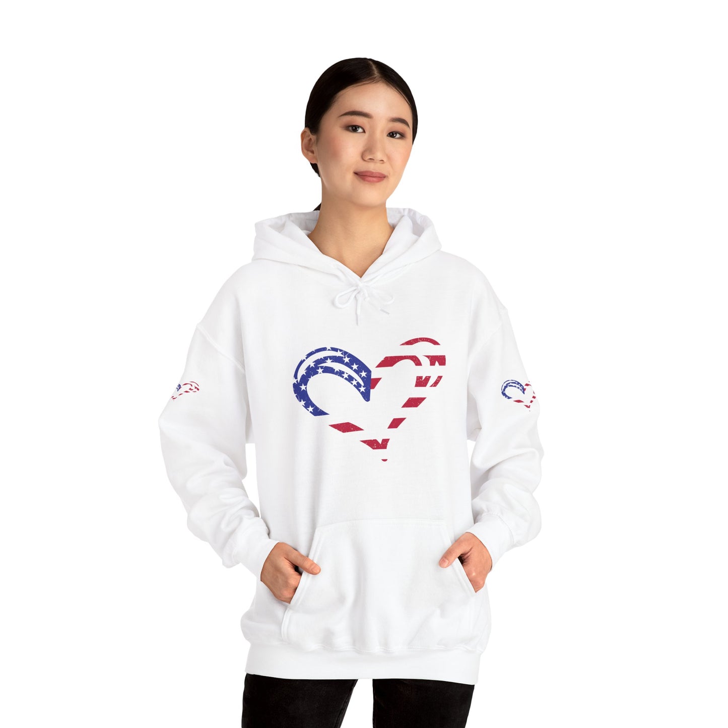 Princess Grace Patriotic Heart Unisex Hoodie Comfortable Heavy Blend Sweatshirt for Independence Day and Everyday Wear