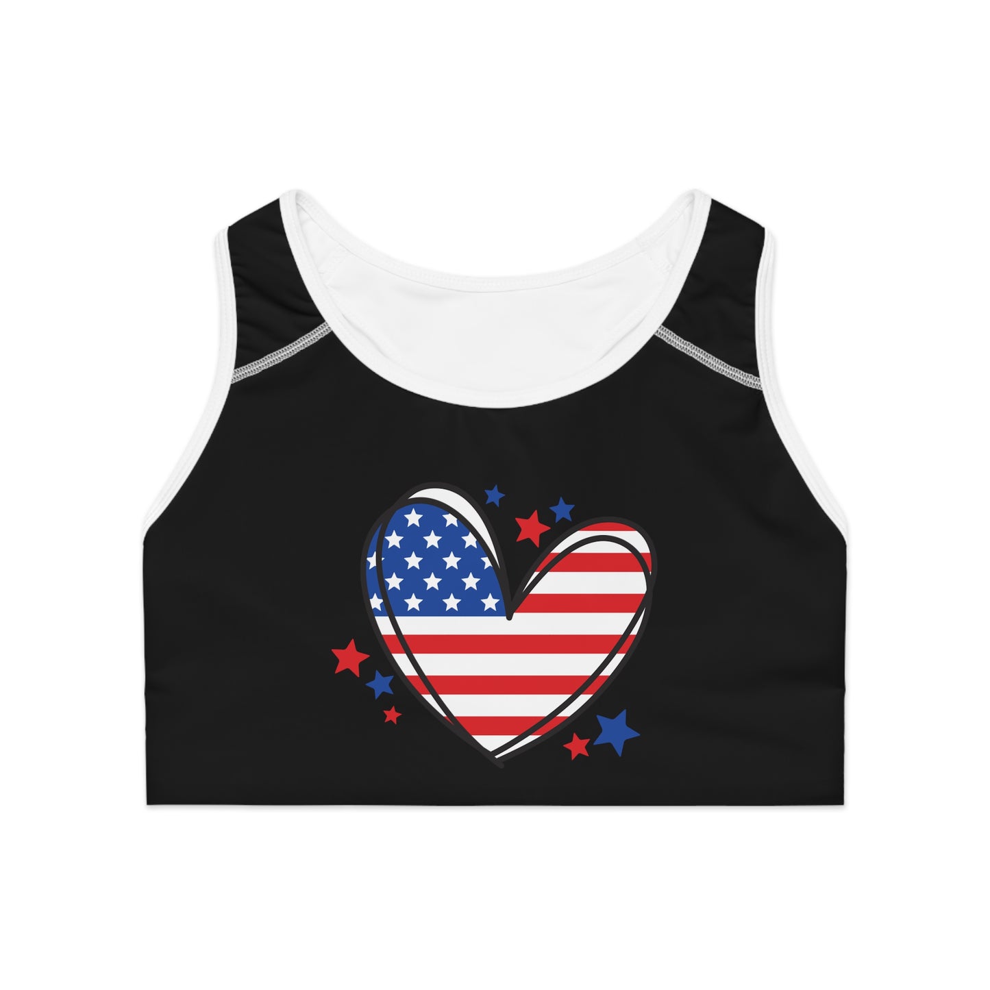 Princess Grace Patriotic Heart Sports Bra Perfect for Active Americans