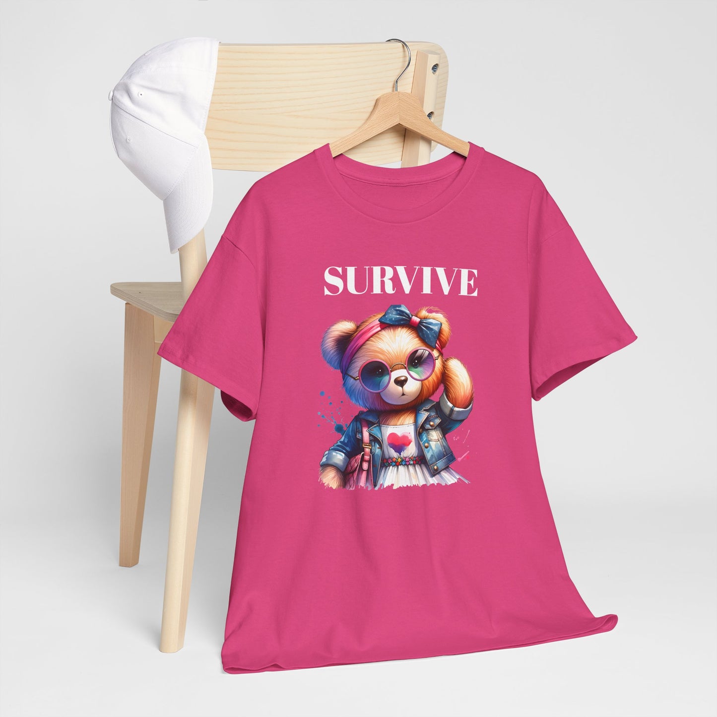 Princess Grace Survive Bear Unisex Heavy Cotton Tee Cute Graphic Tee for Casual Adventures