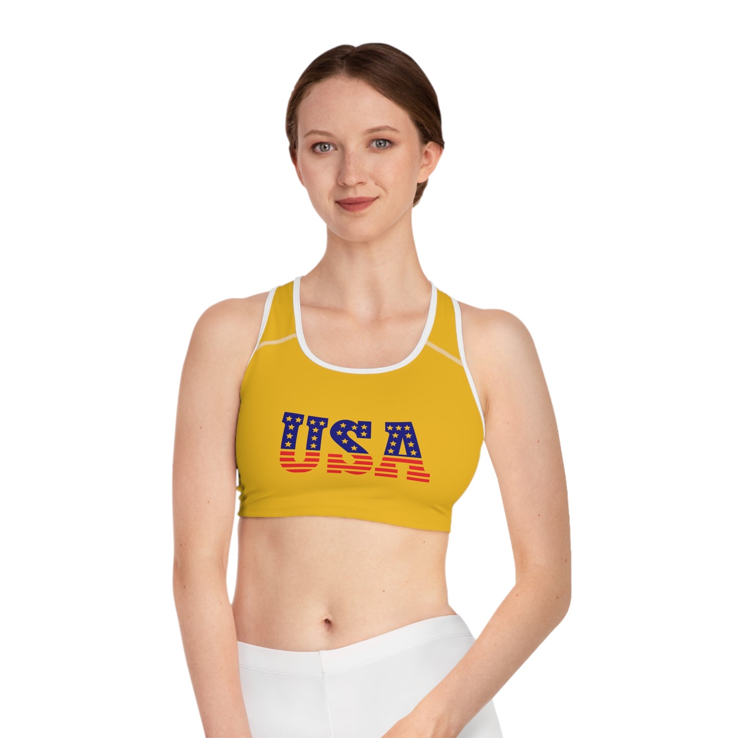 Princess Grace USA Flag Sports Bra - Perfect for Gym, Workout and Patriotic Events