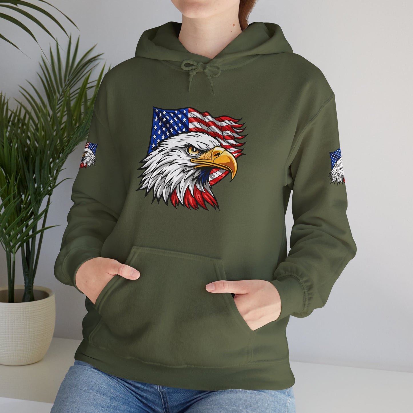 Princess Grace Patriotic Eagle Hoodie Unisex Heavy Blend Sweatshirt with American Flag Design