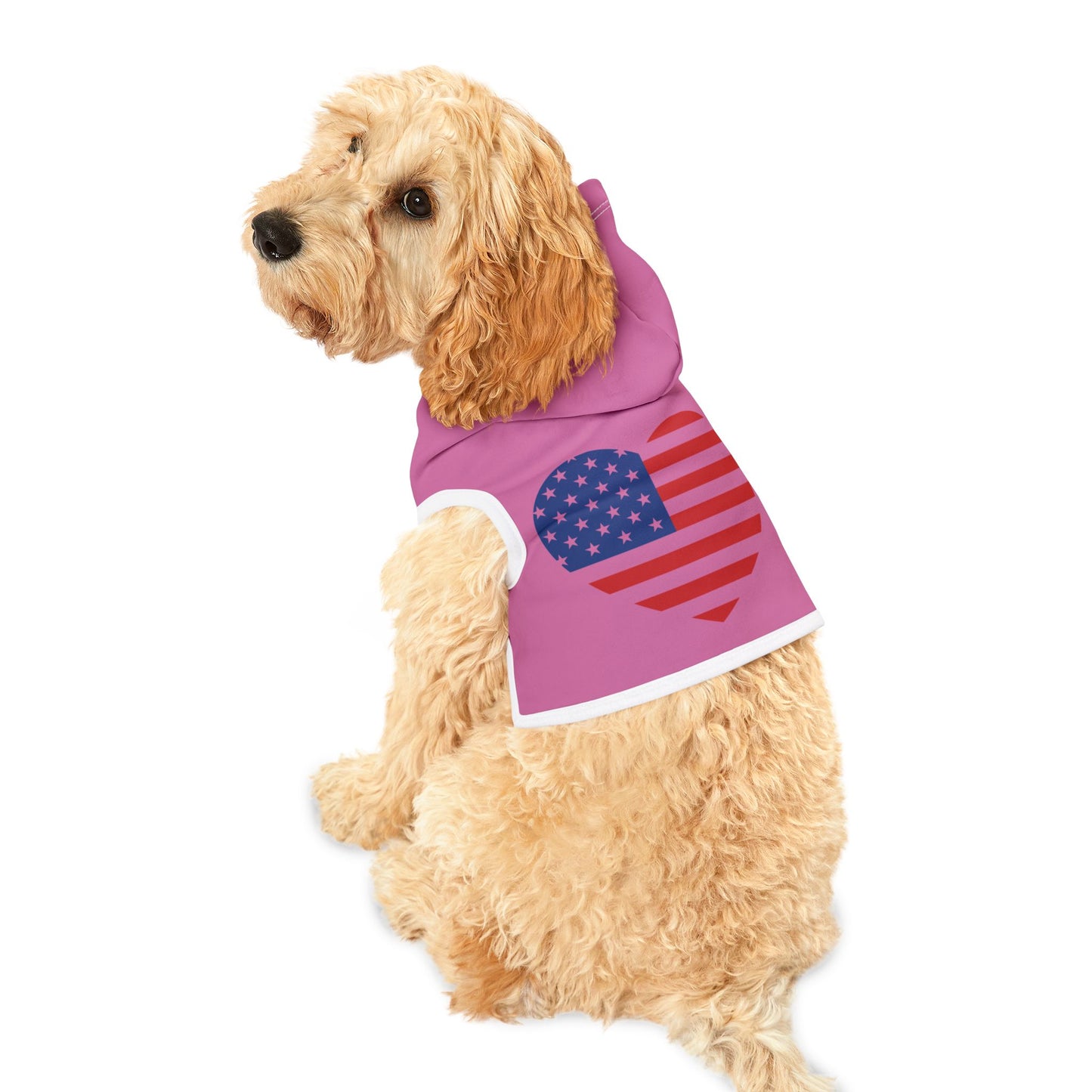 Princess Grace Patriotic Pet Hoodie Pink Heart American Flag Design