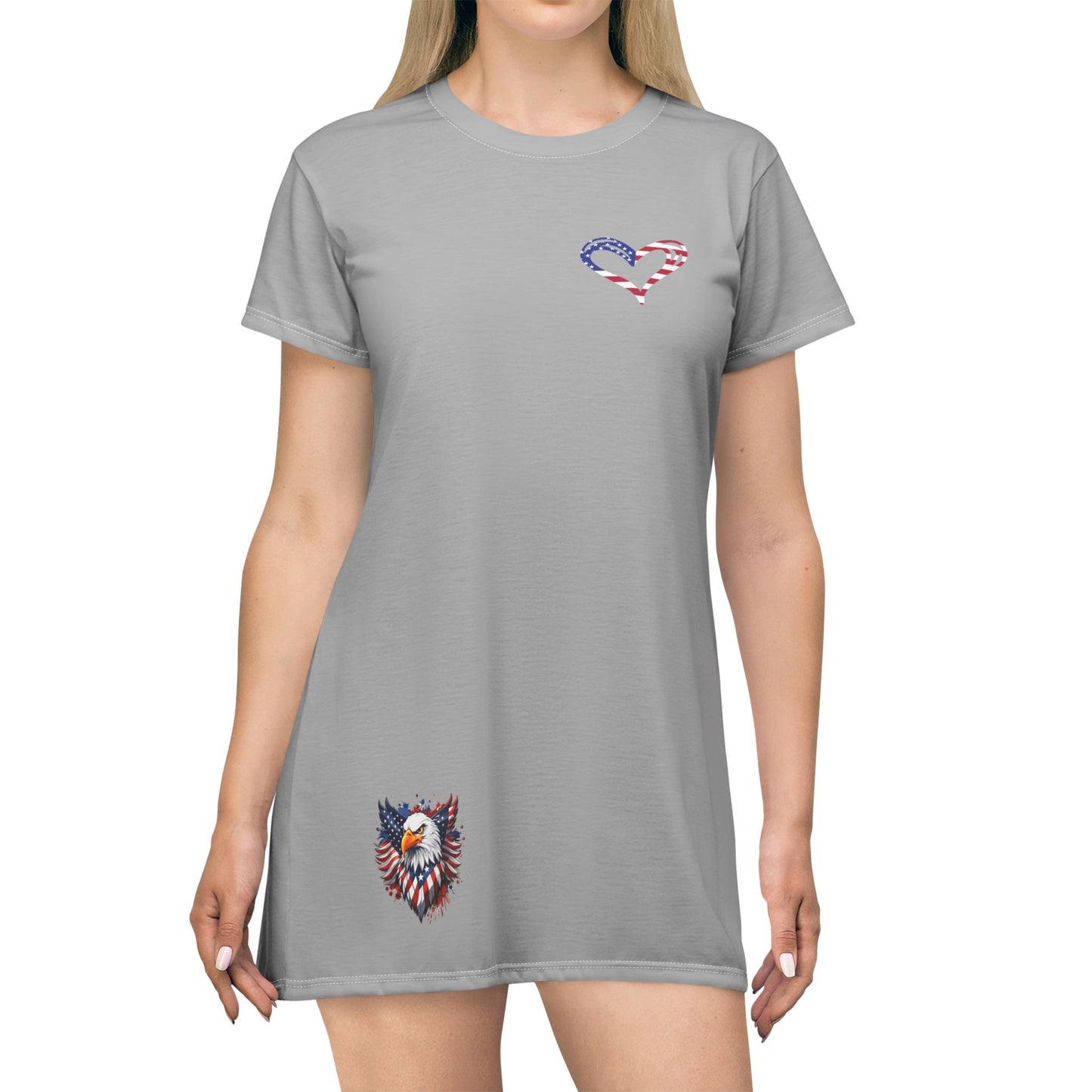 Princess Grace Patriotic Heart T-Shirt Dress Casual Summer Fashion for Independence Day