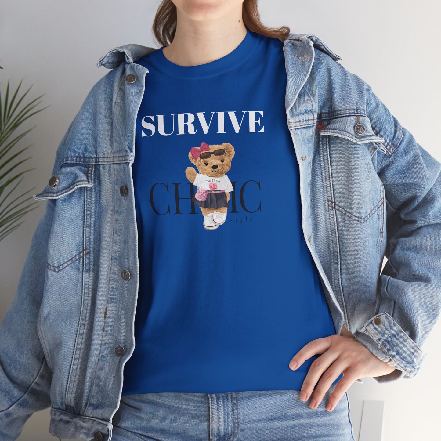 Princess Grace Survive Chic Unisex Heavy Cotton Tee Cute Bear Graphic T-Shirt for Casual Style