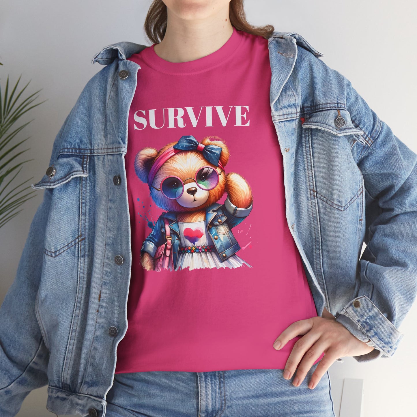 Princess Grace Survive Bear Unisex Heavy Cotton Tee Cute Graphic Tee for Casual Adventures