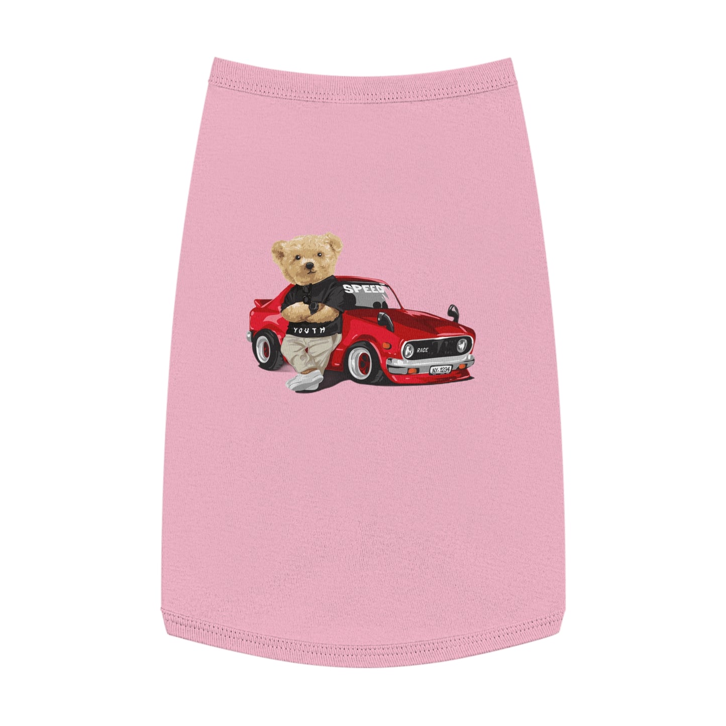 Princess CUTE Pet Tank Top with Racing Bear Graphic Perfect for Playful Pets