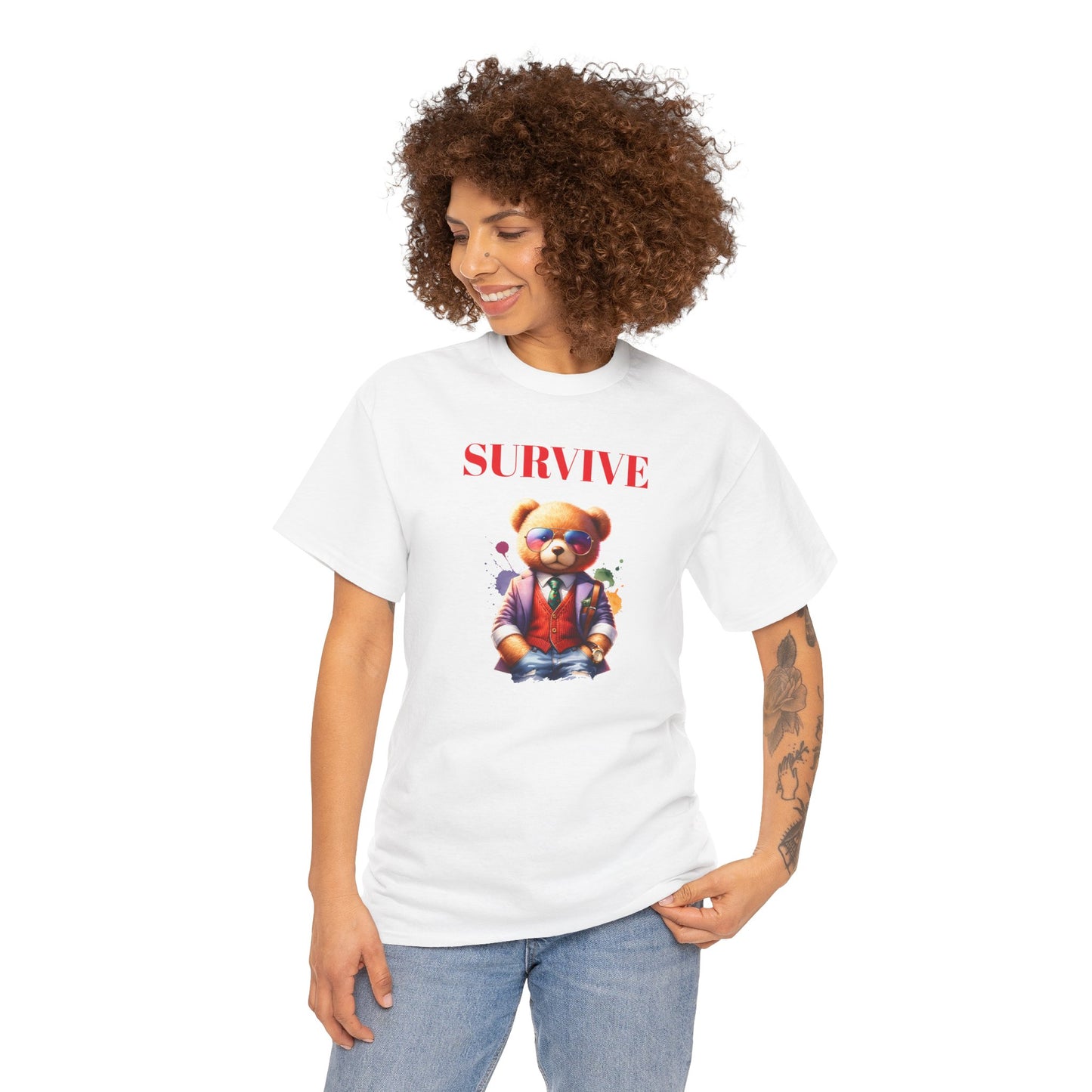 Princess Grace Survive Teddy Bear Graphic Unisex Heavy Cotton Tee