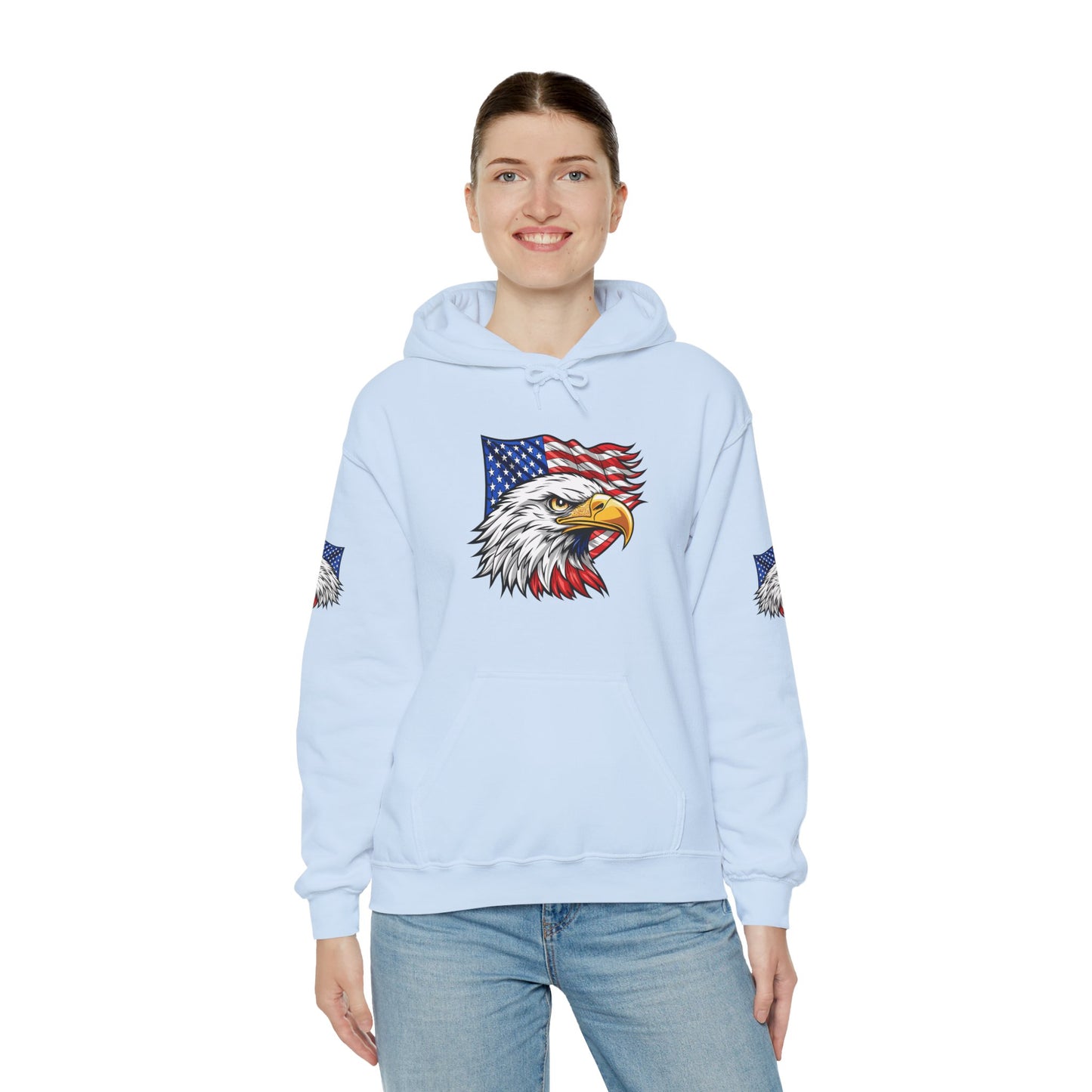Princess Grace Patriotic Eagle Hoodie Unisex Heavy Blend Sweatshirt with American Flag Design