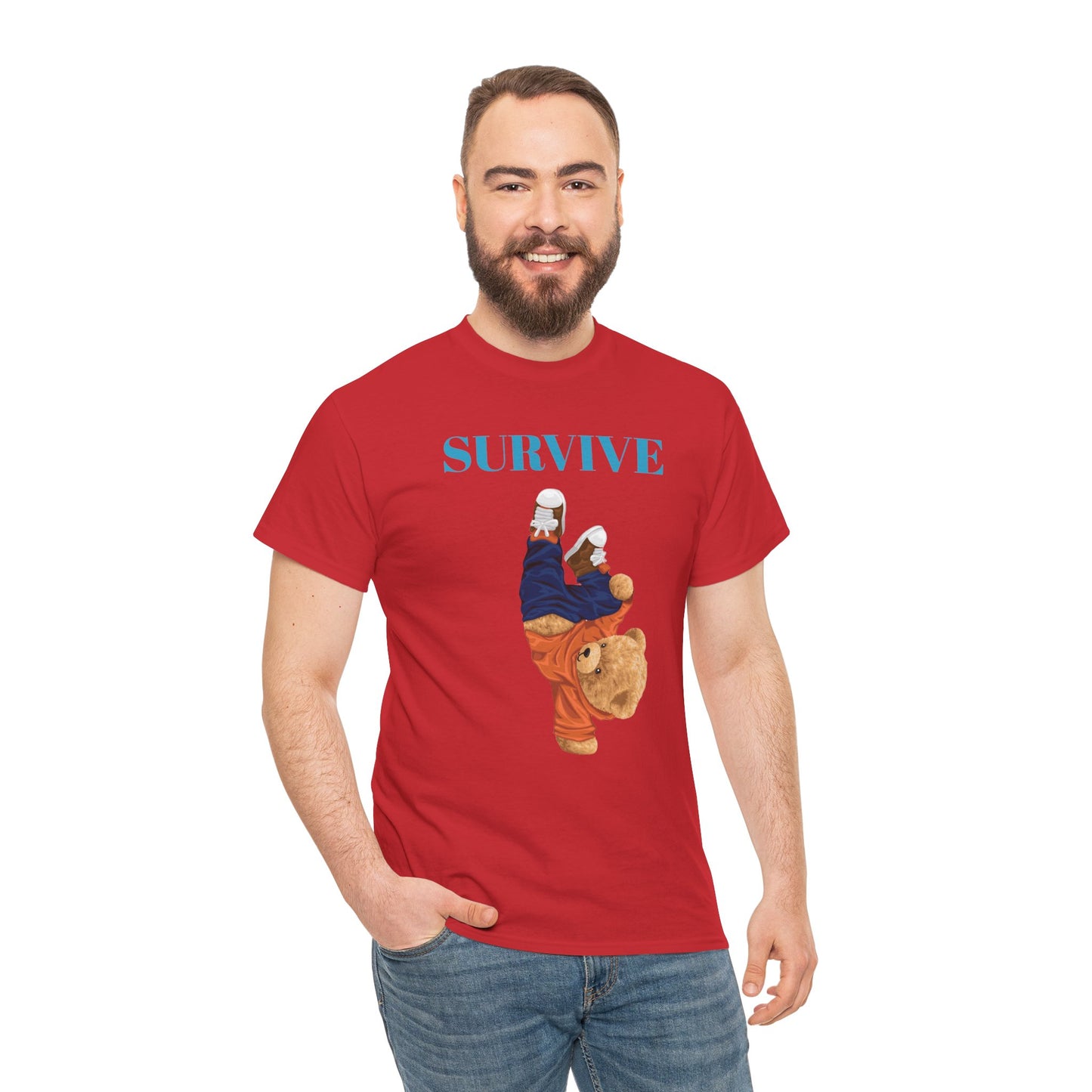Princess Grace Survive Bear Graphic Unisex Heavy Cotton Tee Casual Streetwear Tee for Everyday Adventures