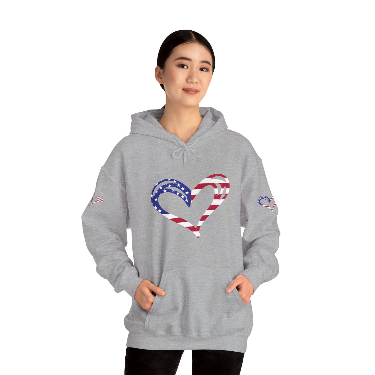Princess Grace Patriotic Heart Unisex Hoodie Comfortable Heavy Blend Sweatshirt for Independence Day and Everyday Wear