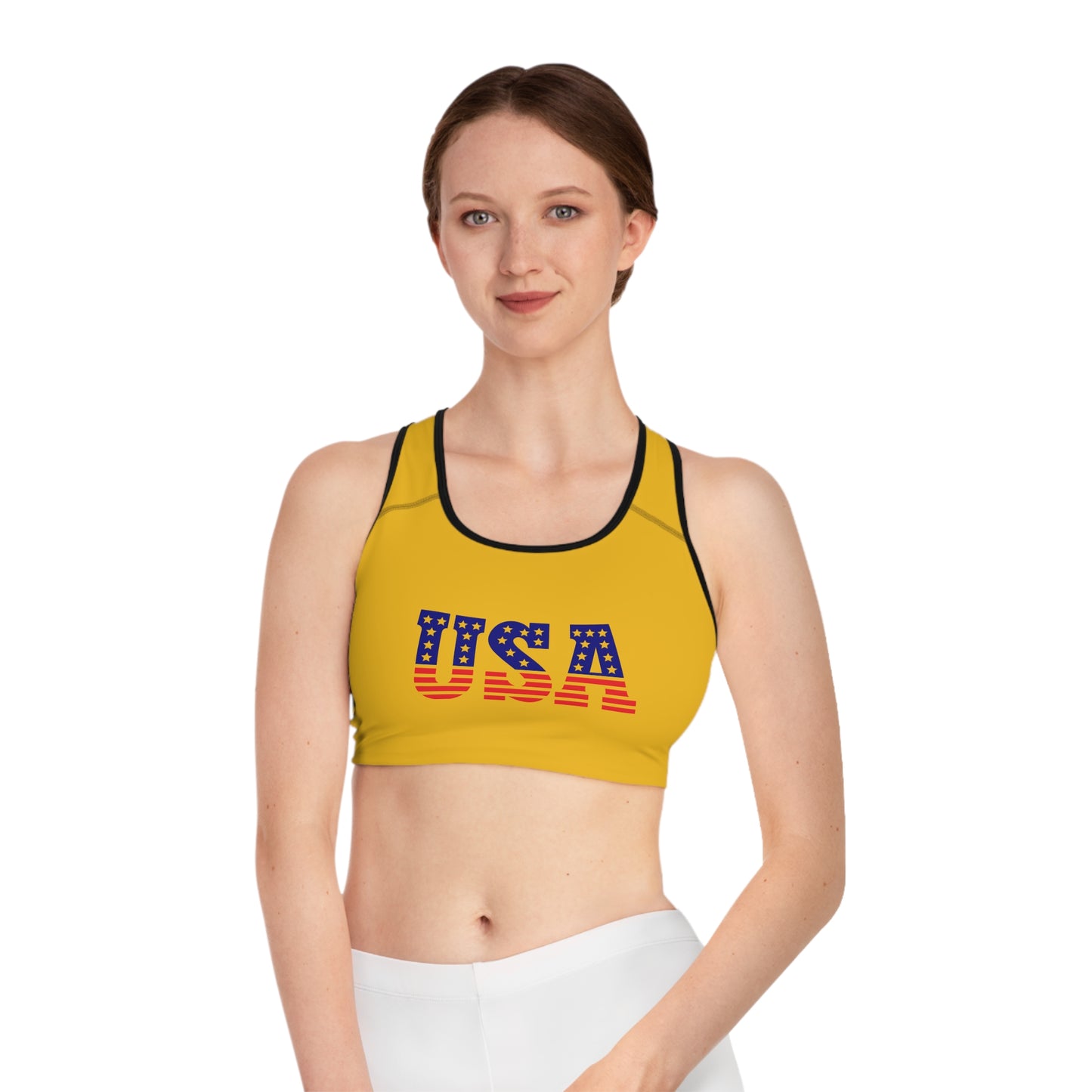 Princess Grace USA Flag Sports Bra - Perfect for Gym, Workout and Patriotic Events