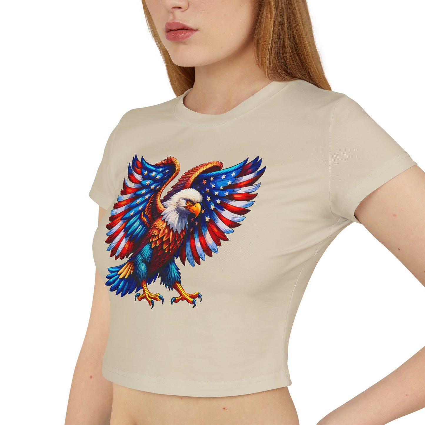 Princess Grace Patriotic Eagle Women's Baby Tee USA Flag Design