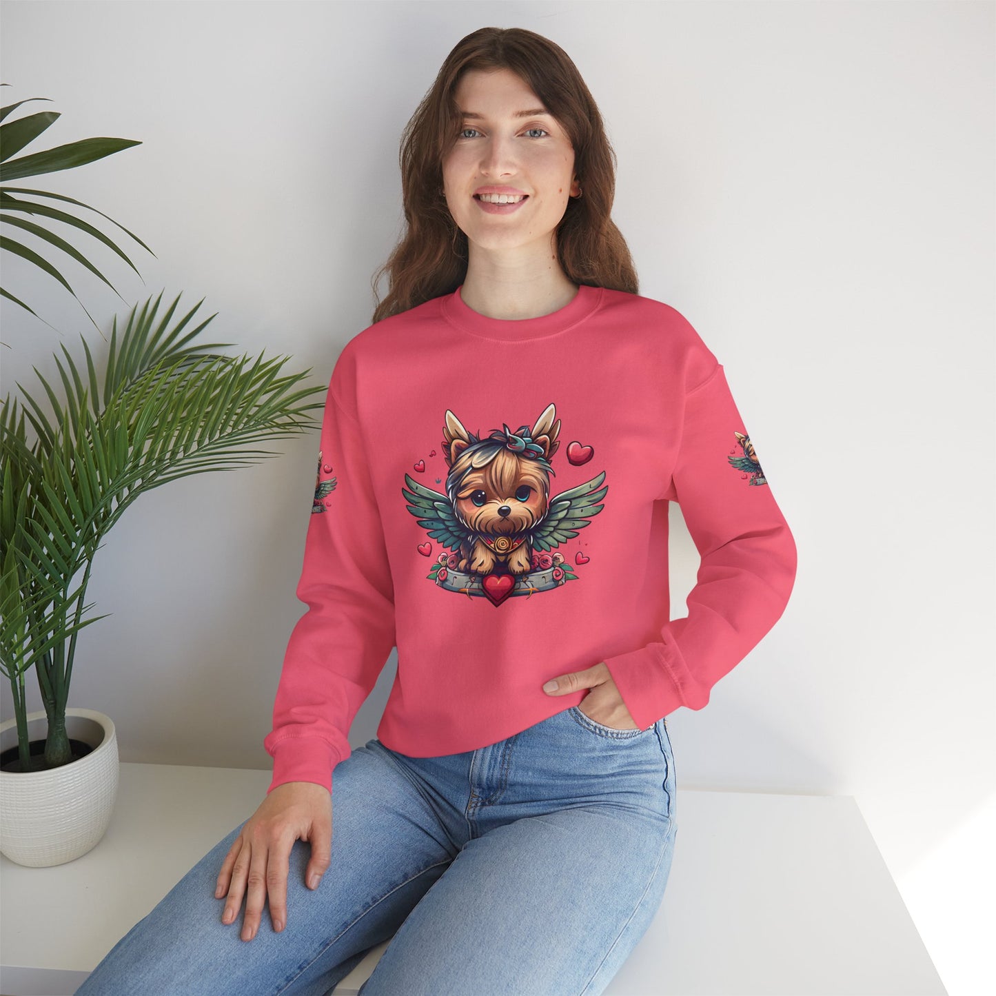 Princess Grace Cute Yorkie Wings Crewneck Sweatshirt Perfect Gift for Dog Lovers