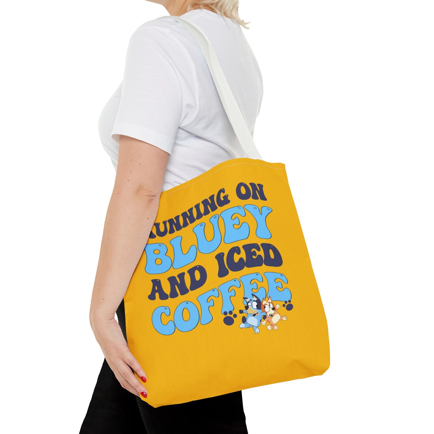 Princess Grace Running on Bluey and Iced Coffee Tote Bag Fun & Functional Daily Carry