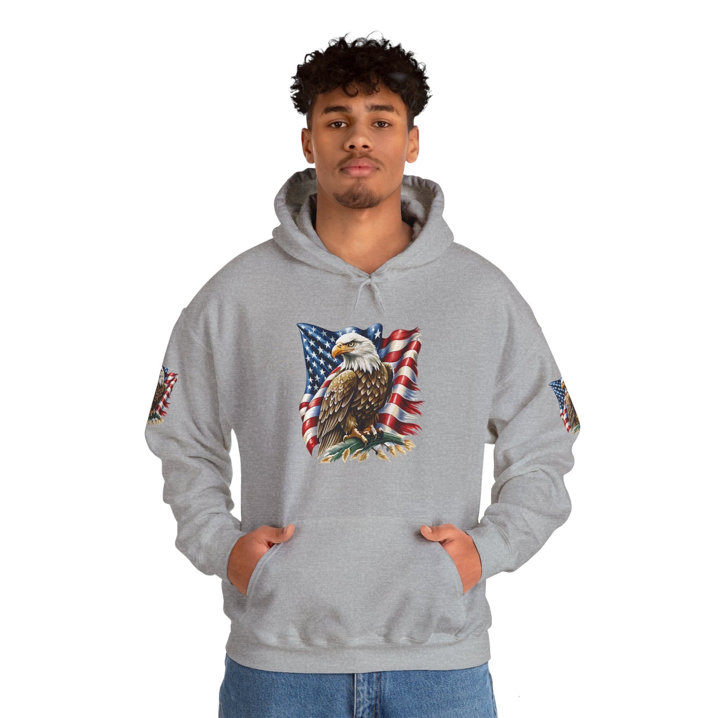 Princess Grace Patriotic Eagle Hooded Sweatshirt Unisex Heavy Blend Perfect for Memorial Day & Independence Day