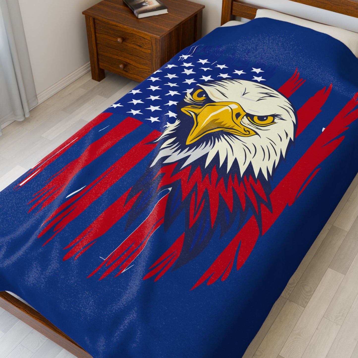 Princess Grace Patriotic Eagle Velveteen Plush Blanket Cozy American Décor