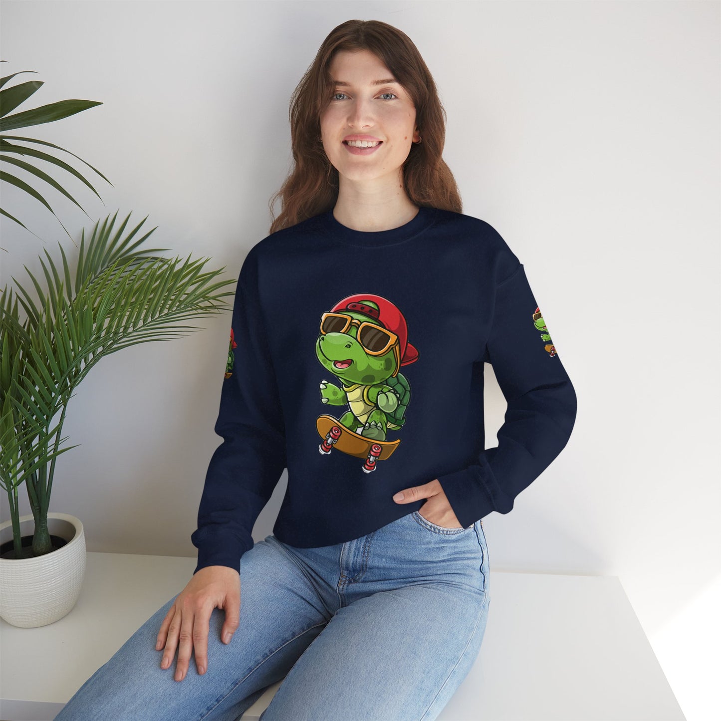 Princess Grace Cool Turtle Skateboarding Crewneck Sweatshirt for Kids and Teens