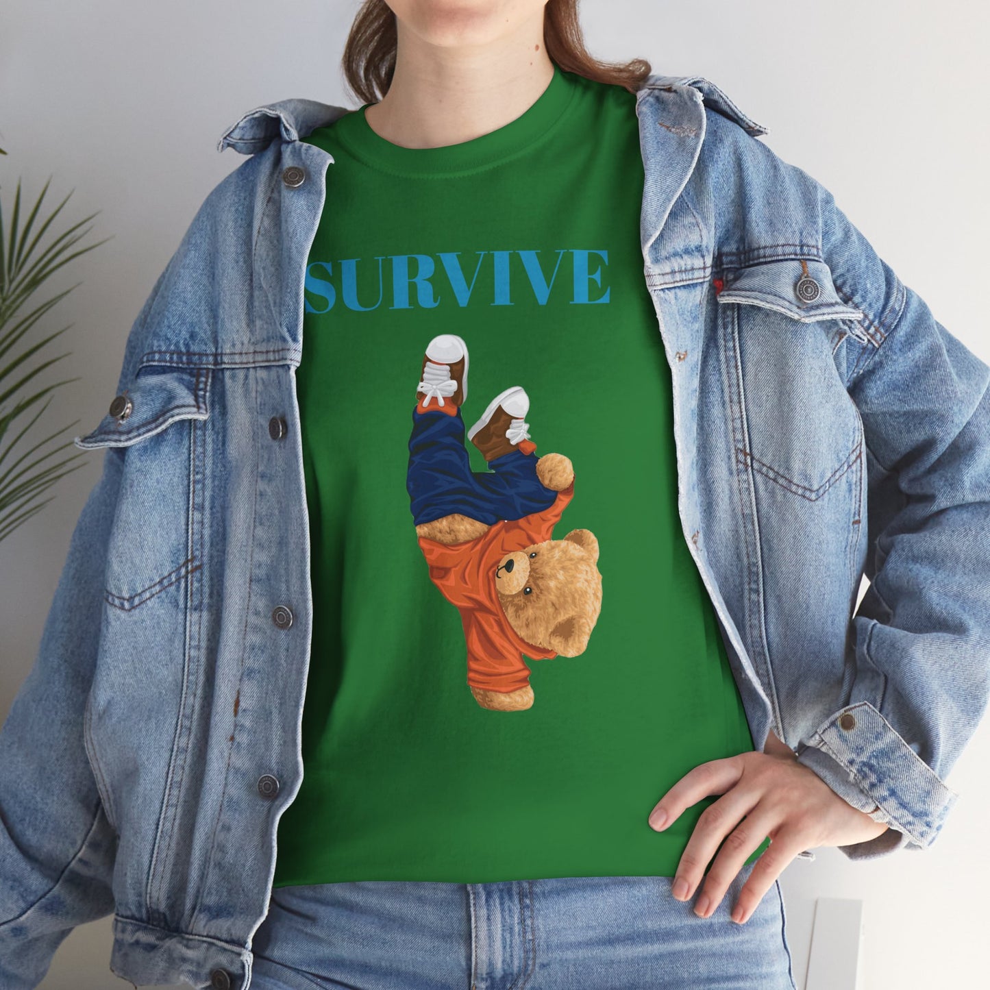 Princess Grace Survive Bear Graphic Unisex Heavy Cotton Tee Casual Streetwear Tee for Everyday Adventures