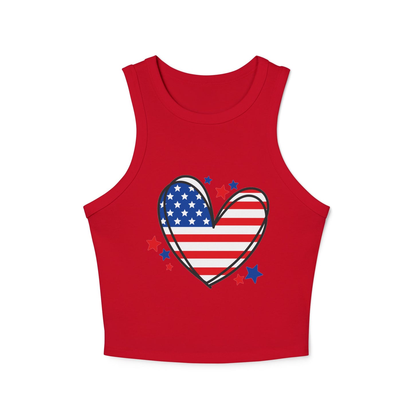Princess Grace USA Heart Graphic Racer Tank Top for Women Patriotic 4th of July Apparel