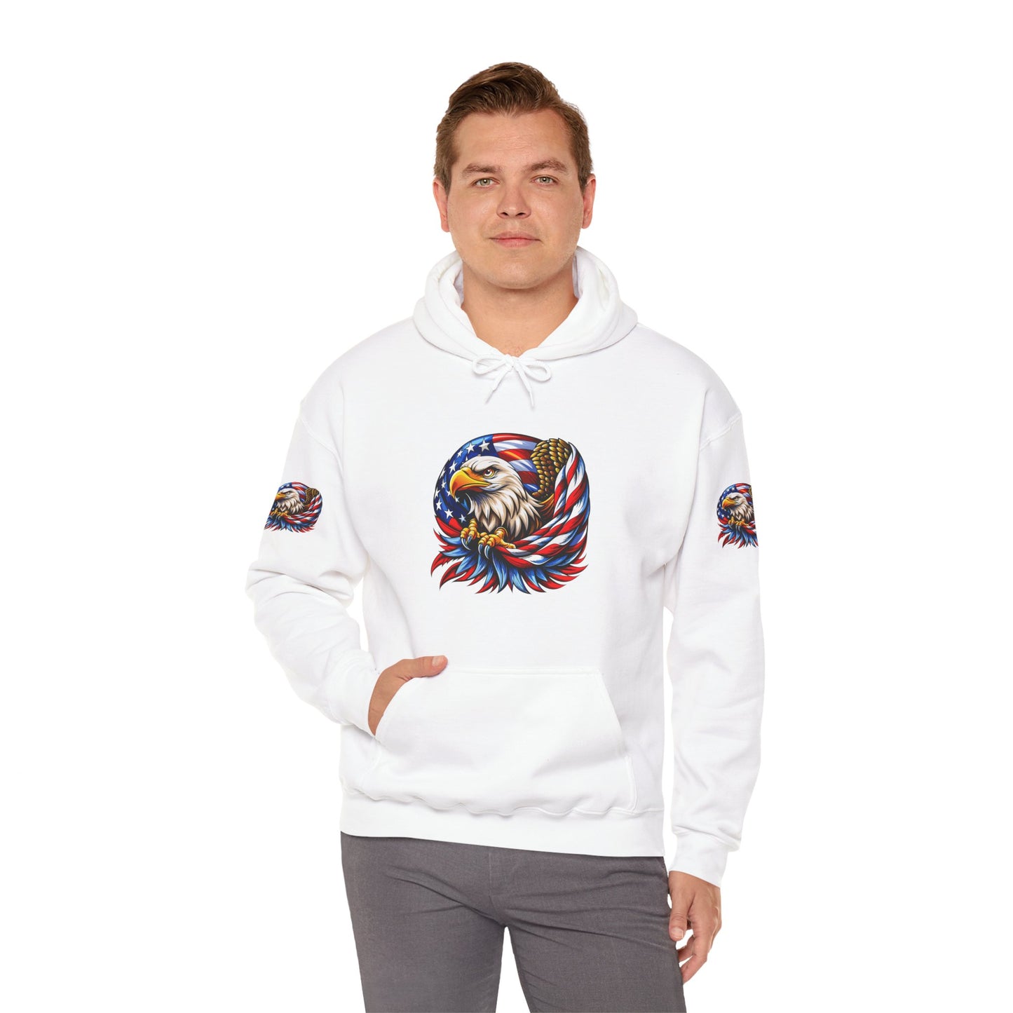 Princess Grace Patriotic Eagle Hoodie Unisex Heavy Blend Sweatshirt with American Flag Design
