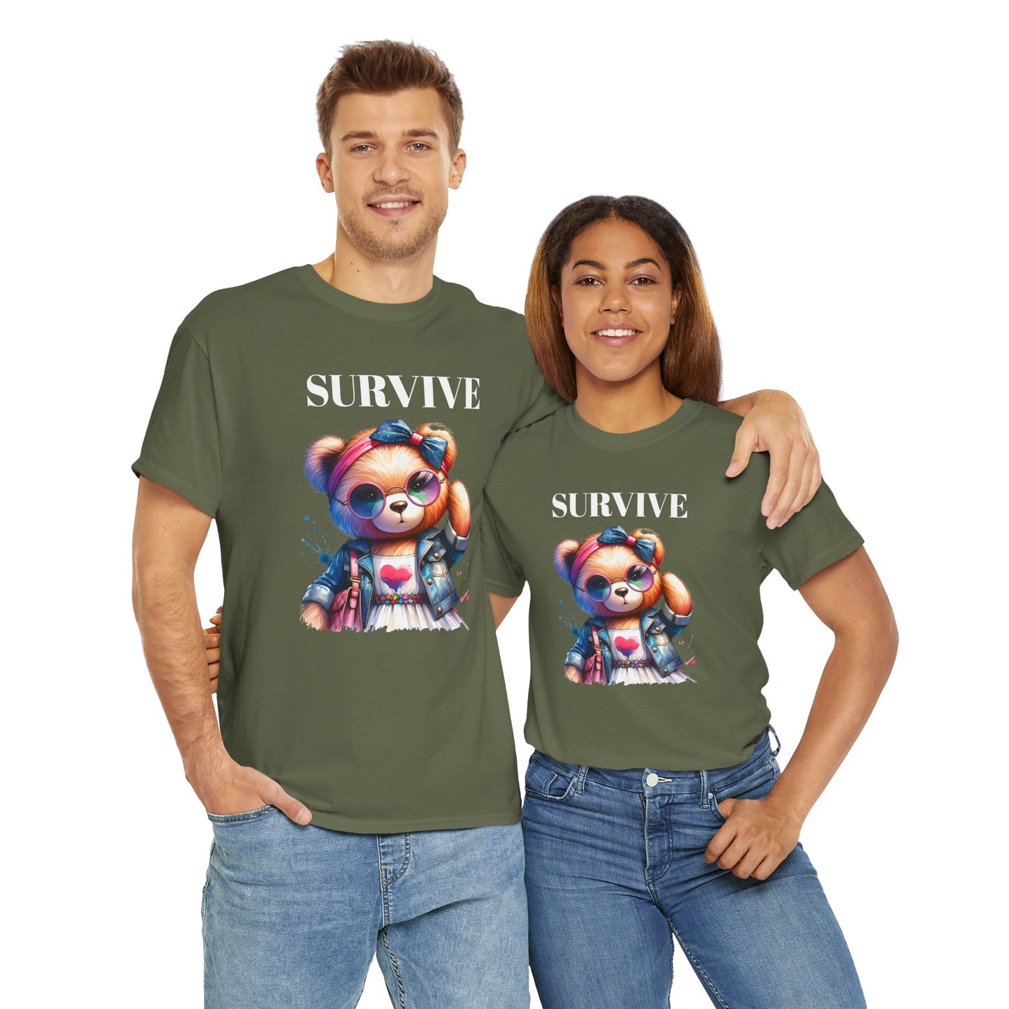 Princess Grace Survive Bear Unisex Heavy Cotton Tee Cute Graphic Tee for Casual Adventures