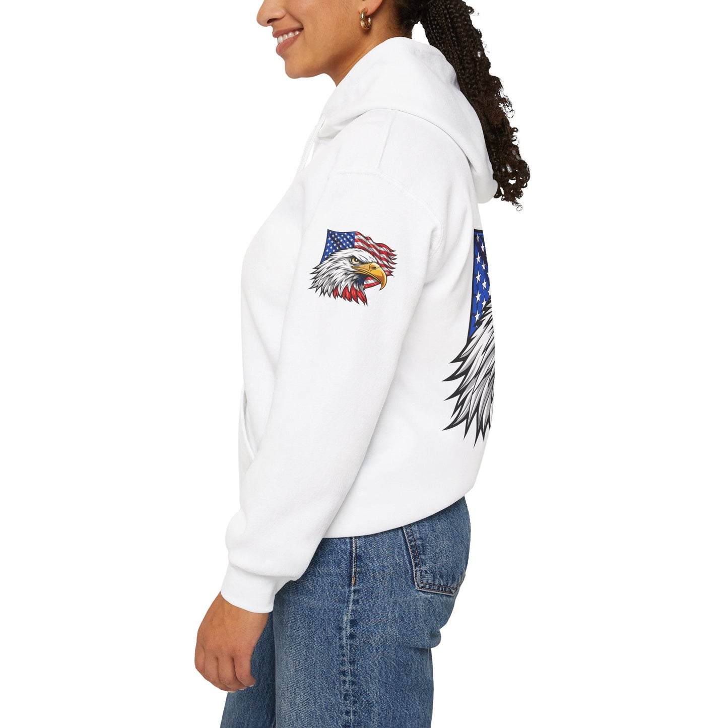 Princess Grace Patriotic Eagle Hoodie Unisex Heavy Blend Sweatshirt with American Flag Design