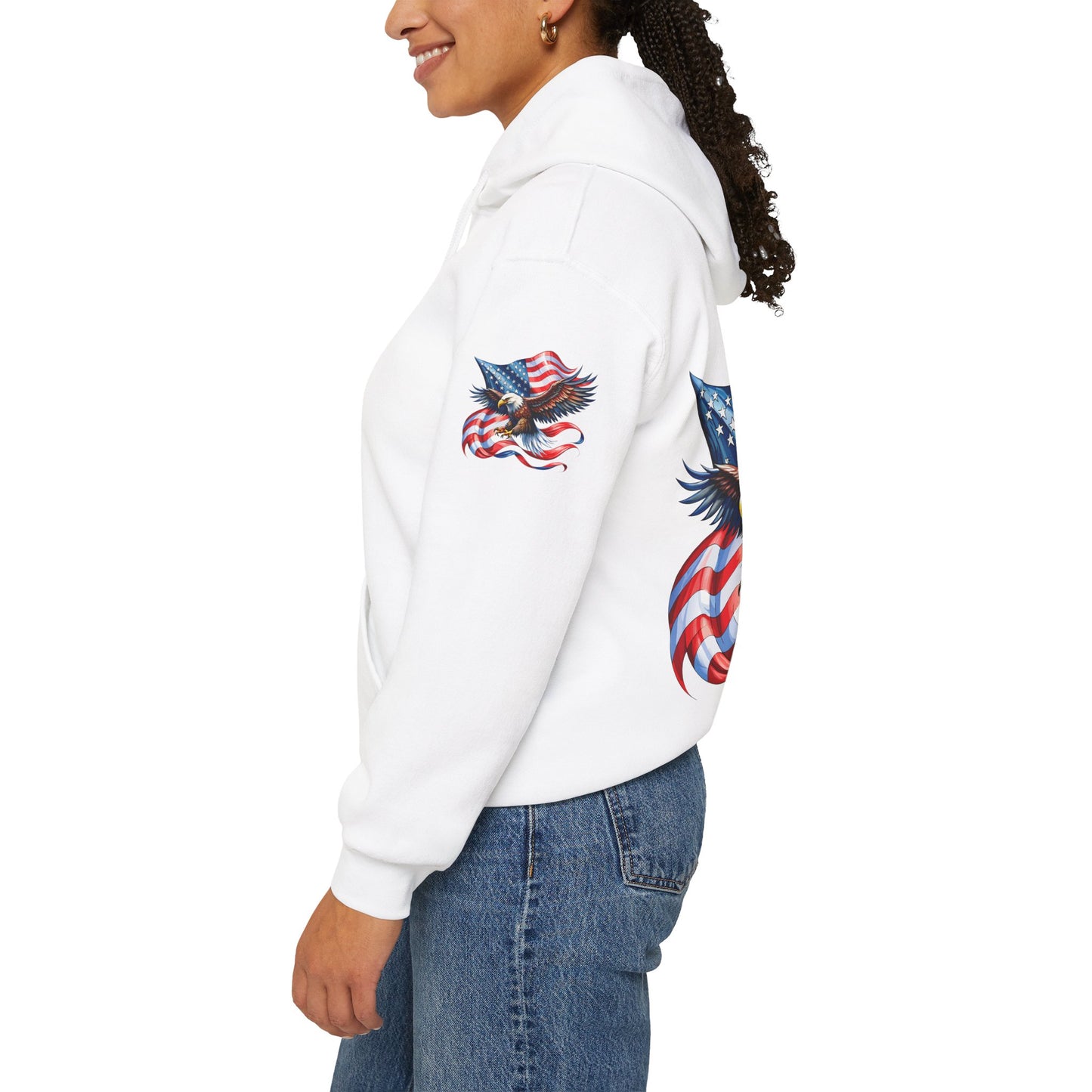 Princess Grace Patriotic Eagle Hoodie Unisex Heavy Blend Sweatshirt with American Flag Design