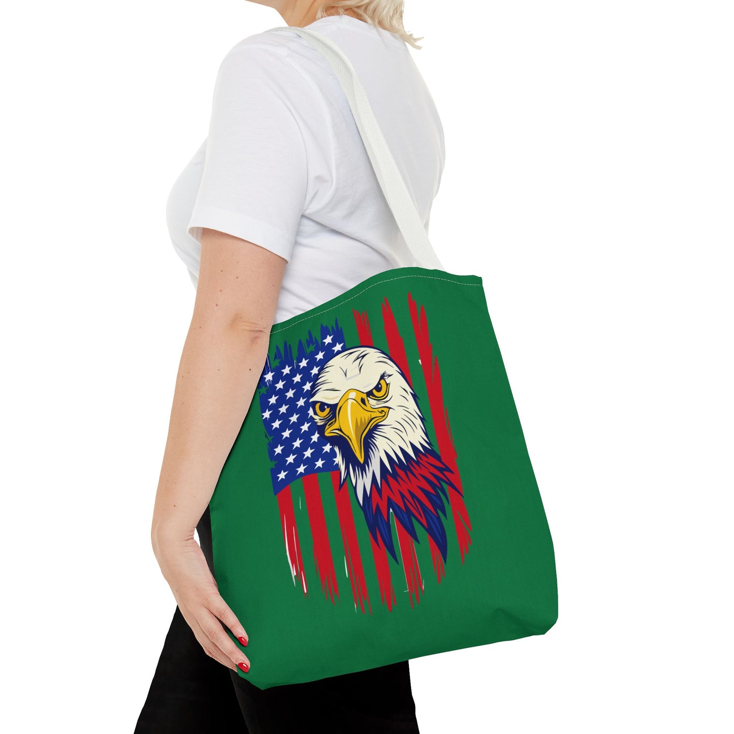 Princess Grace Eagle American Flag Tote Bag Patriotic Green Carryall for Celebrations