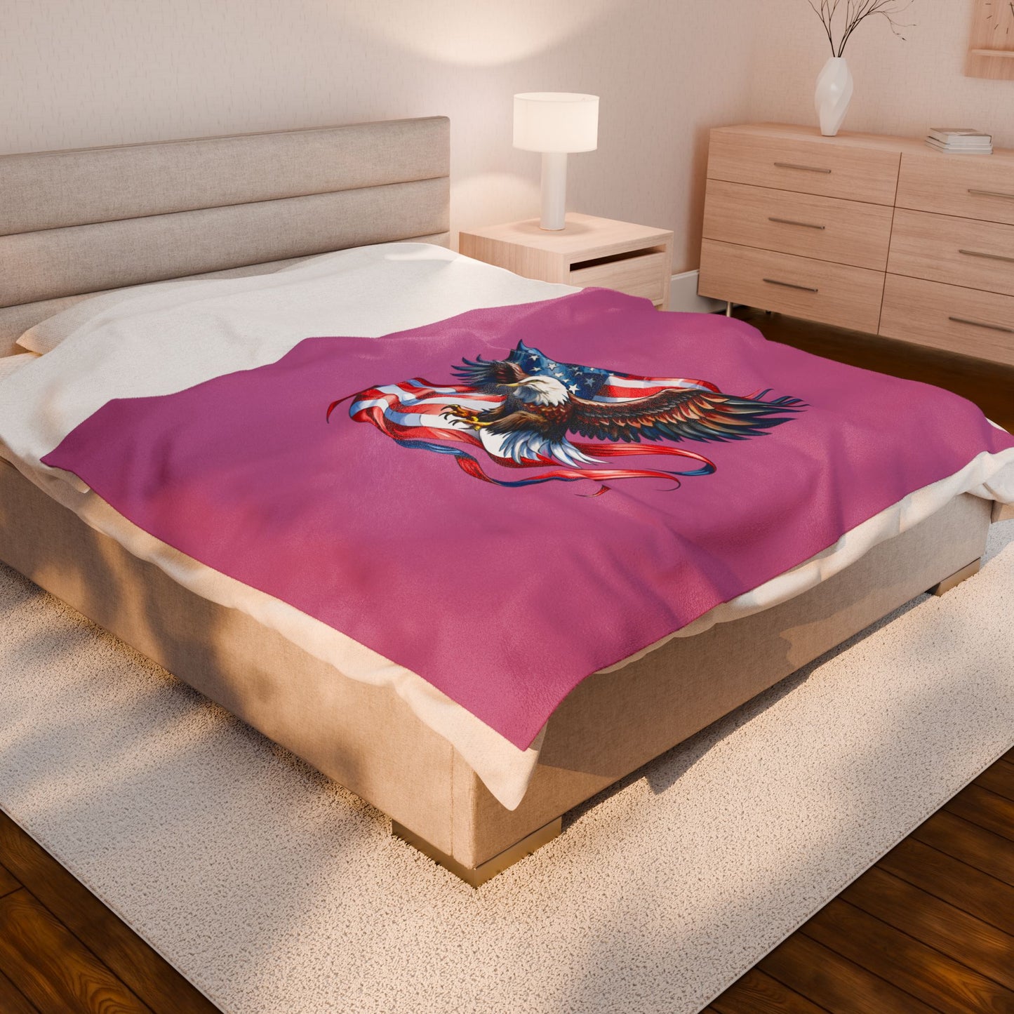 Princess Grace Patriotic Eagle Velveteen Plush Blanket Cozy Americana Decor