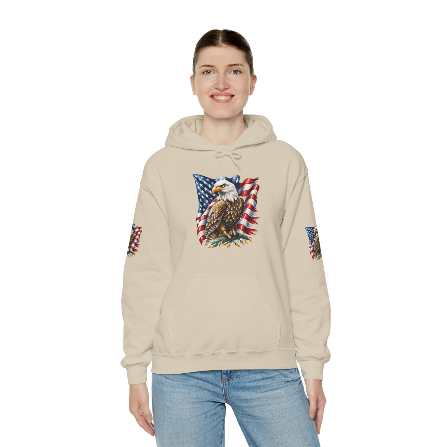 Princess Grace Patriotic Eagle Hooded Sweatshirt Unisex Heavy Blend Perfect for Memorial Day & Independence Day