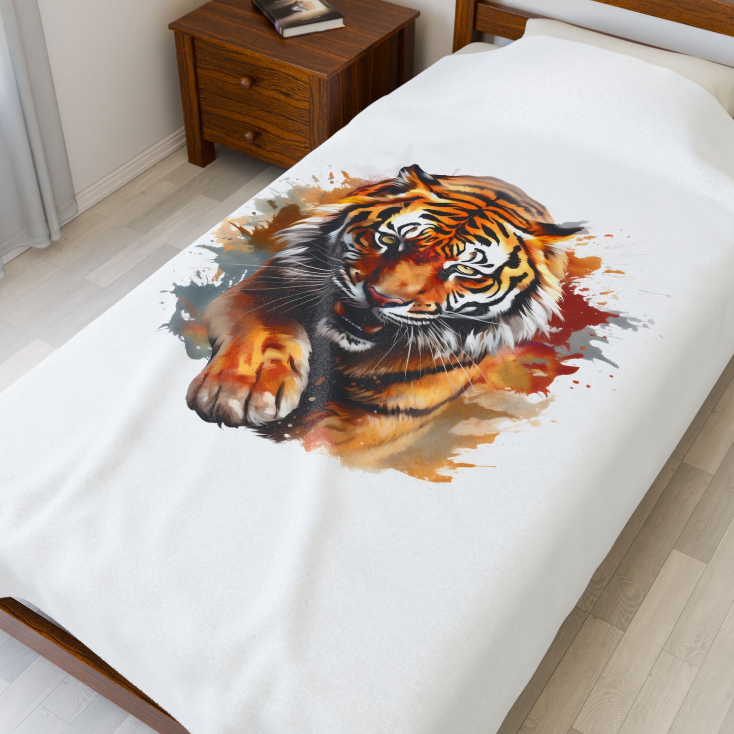 Princess Grace Tiger Watercolor Velveteen Plush Blanket Cozy Decorative Throw for Home & Gifts
