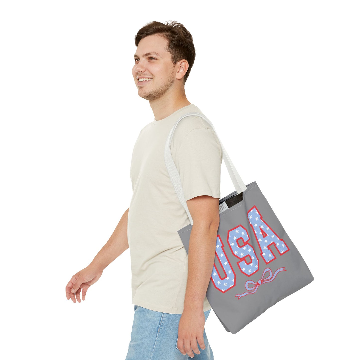 Princess Grace Patriotic USA Tote Bag Stars & Bow Design for Independence Day