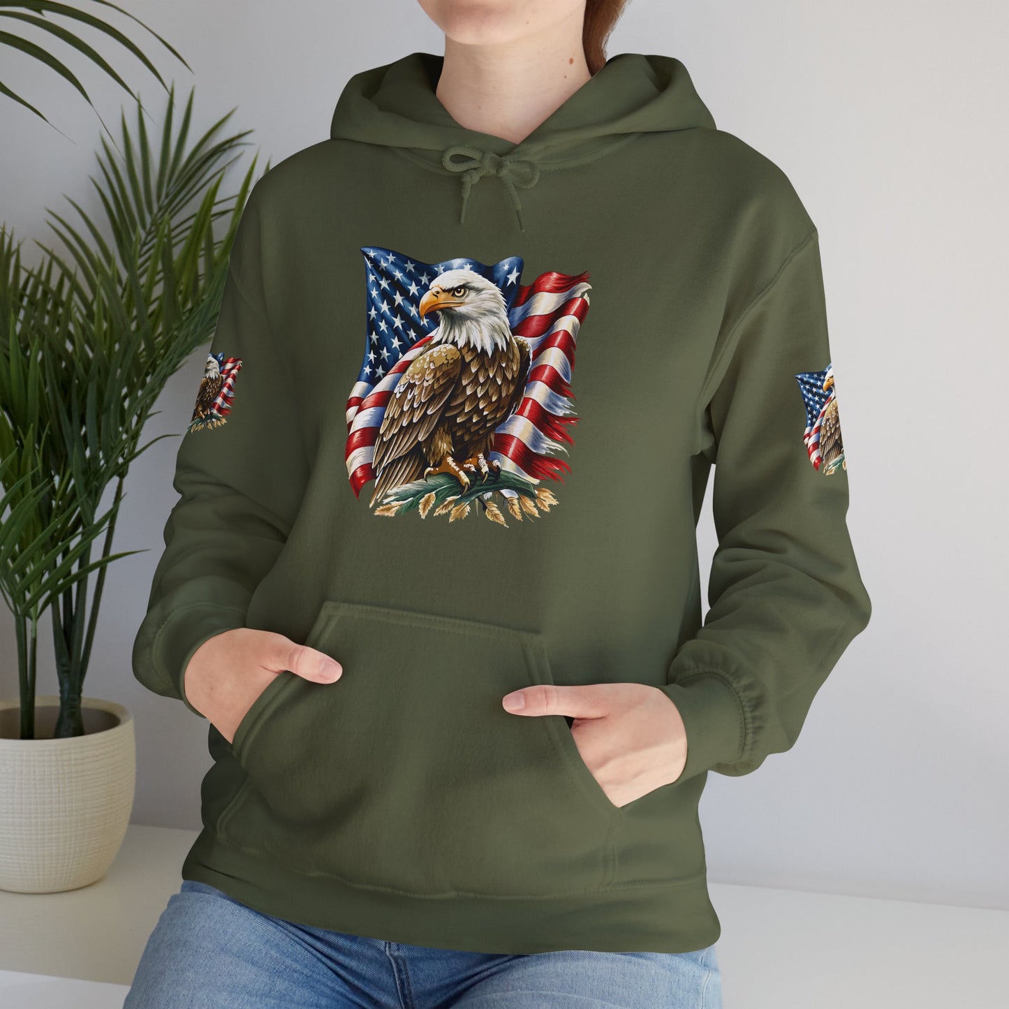 Princess Grace Patriotic Eagle Hooded Sweatshirt Unisex Heavy Blend Perfect for Memorial Day & Independence Day