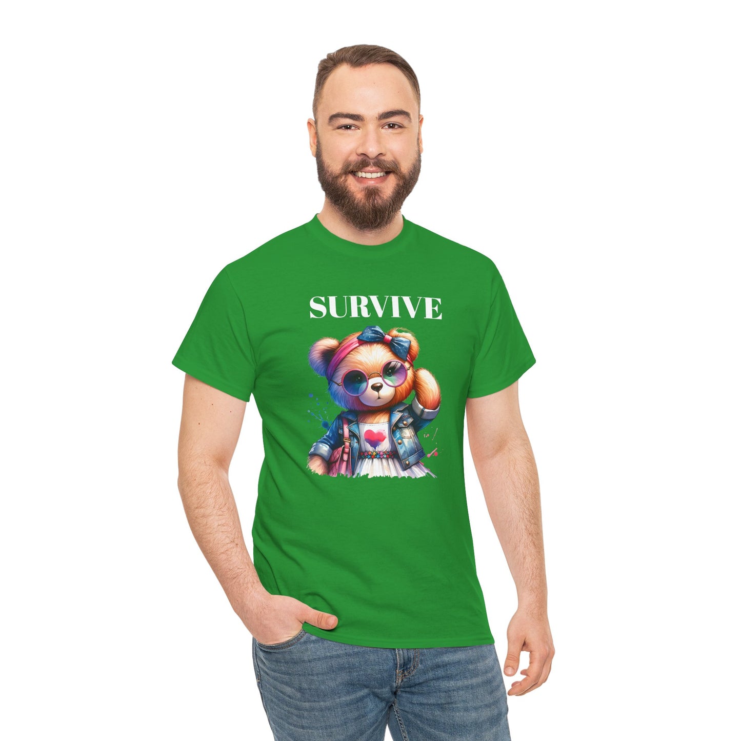 Princess Grace Survive Bear Unisex Heavy Cotton Tee Cute Graphic Tee for Casual Adventures