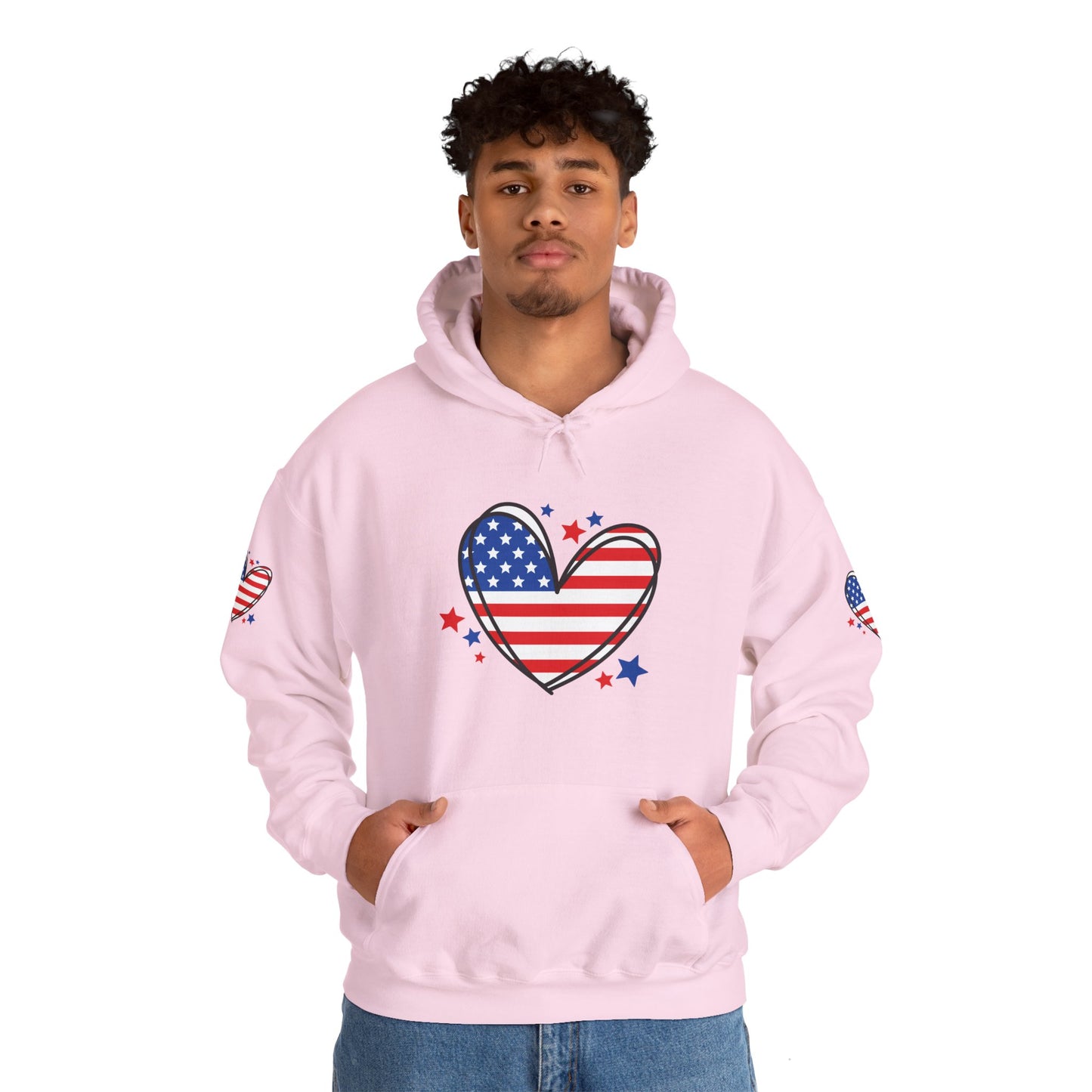 Princess Grace Patriotic Heart Hoodie Unisex Heavy Blend Hooded Sweatshirt for Independence Day & Year Round Love