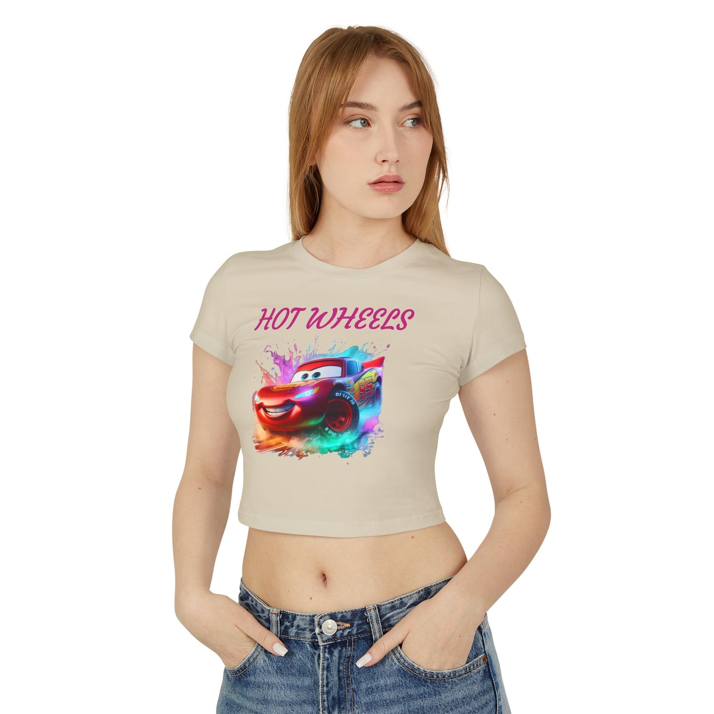 Princess Grace Hot Wheels Women's Baby Tee Colorful Cartoon Graphic T-Shirt