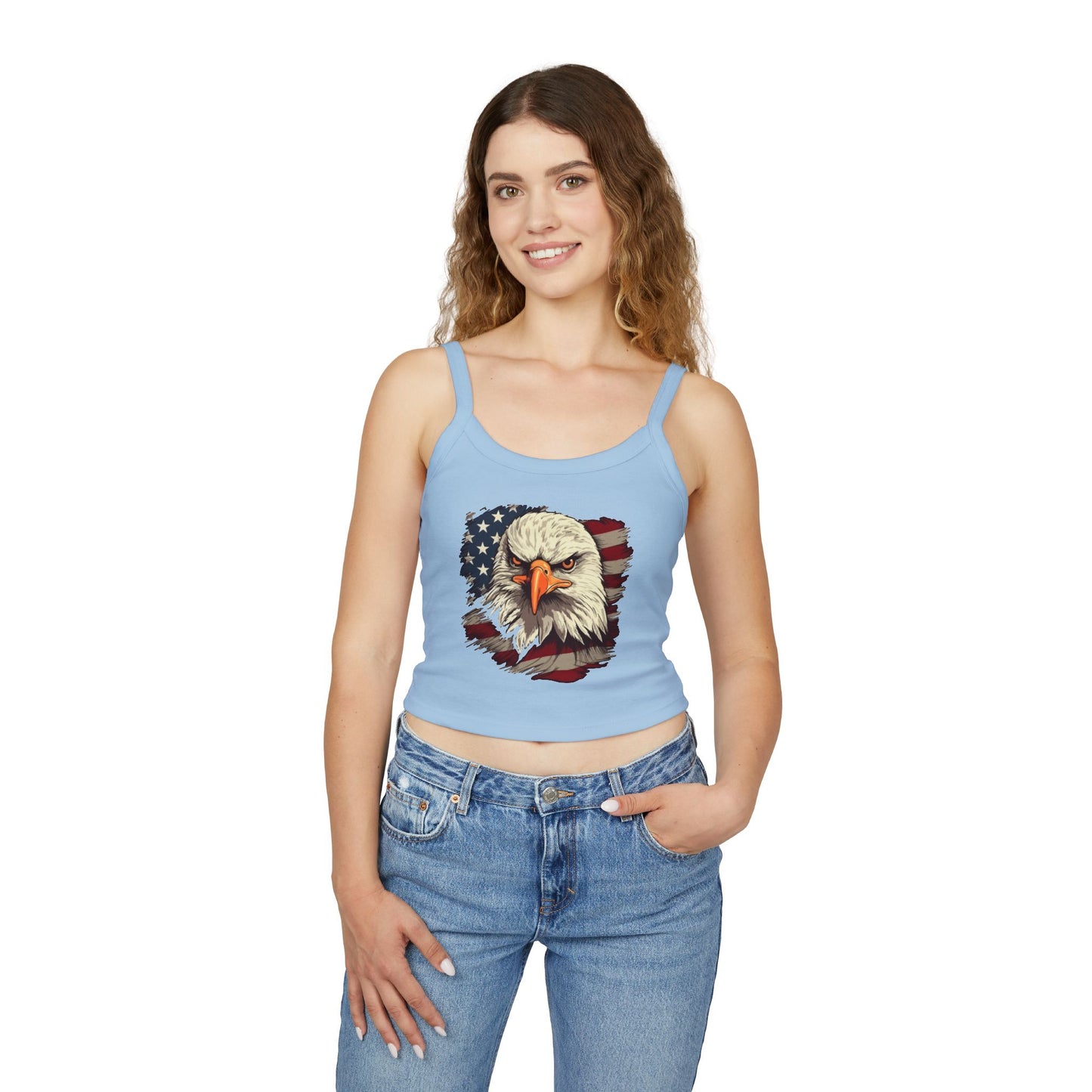 Princess Grace Patriotic Women's Spaghetti Strap Tank Top Eagle & USA Flag Design