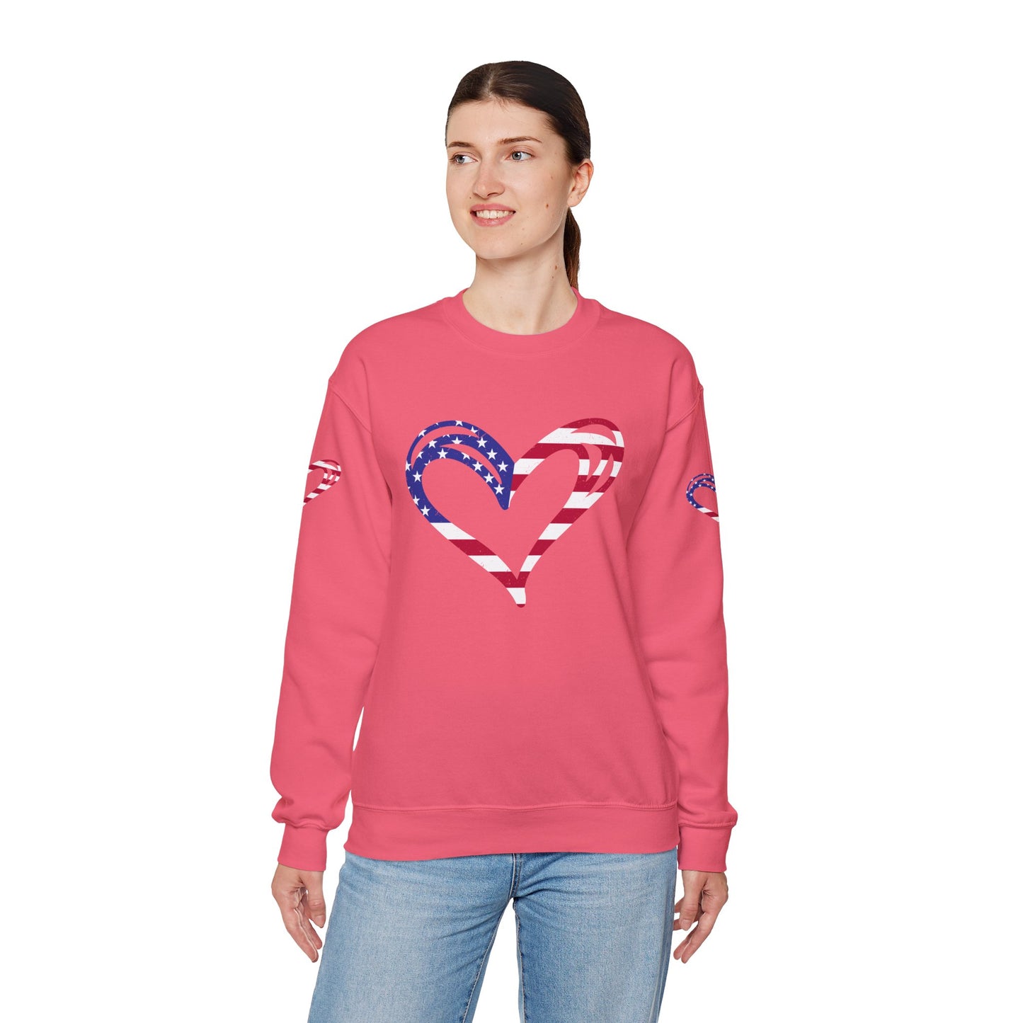 Princess Grace Patriotic Heart Sweatshirt Unisex Heavy Blend Crewneck with Candy Cane Design
