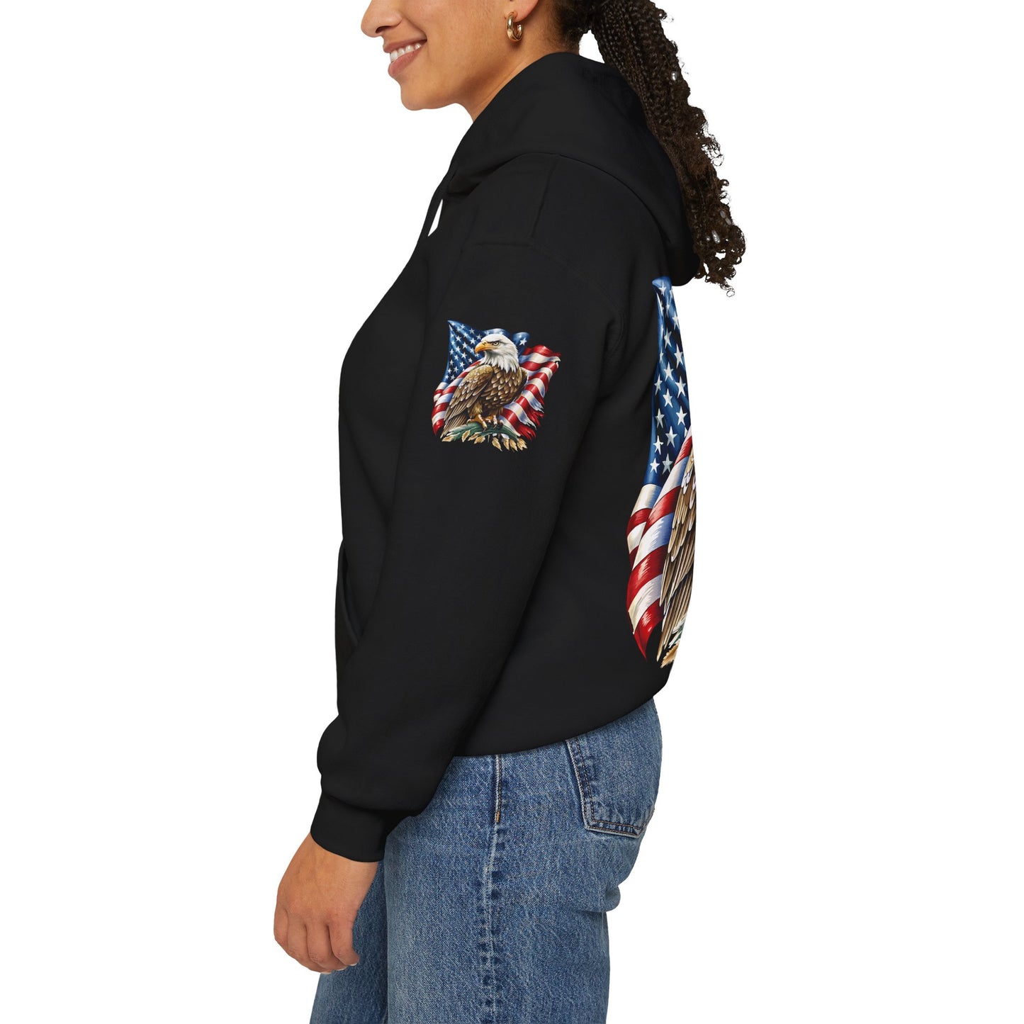 Princess Grace Patriotic Eagle Hooded Sweatshirt Unisex Heavy Blend Perfect for Memorial Day & Independence Day