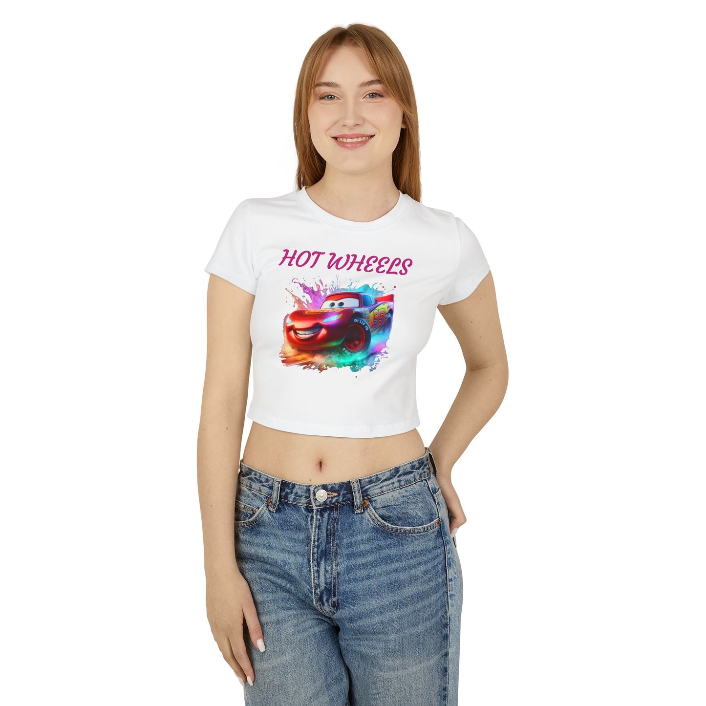 Princess Grace Hot Wheels Women's Baby Tee Colorful Cartoon Graphic T-Shirt