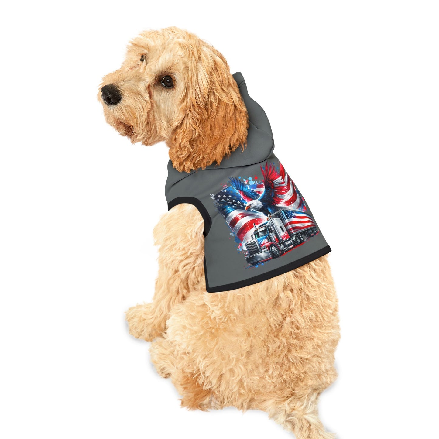 Princess Grace Patriotic Truck Pet Hoodie Cozy Dog Apparel for Celebrating Holidays