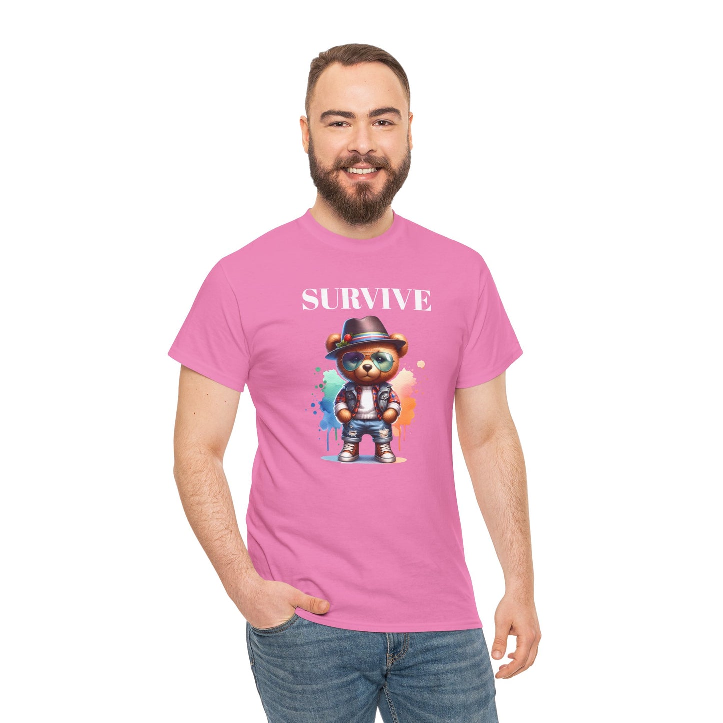 Princess Grace Survive Bear Unisex Heavy Cotton Tee Casual Graphic T-Shirt for Fun and Adventure Lovers