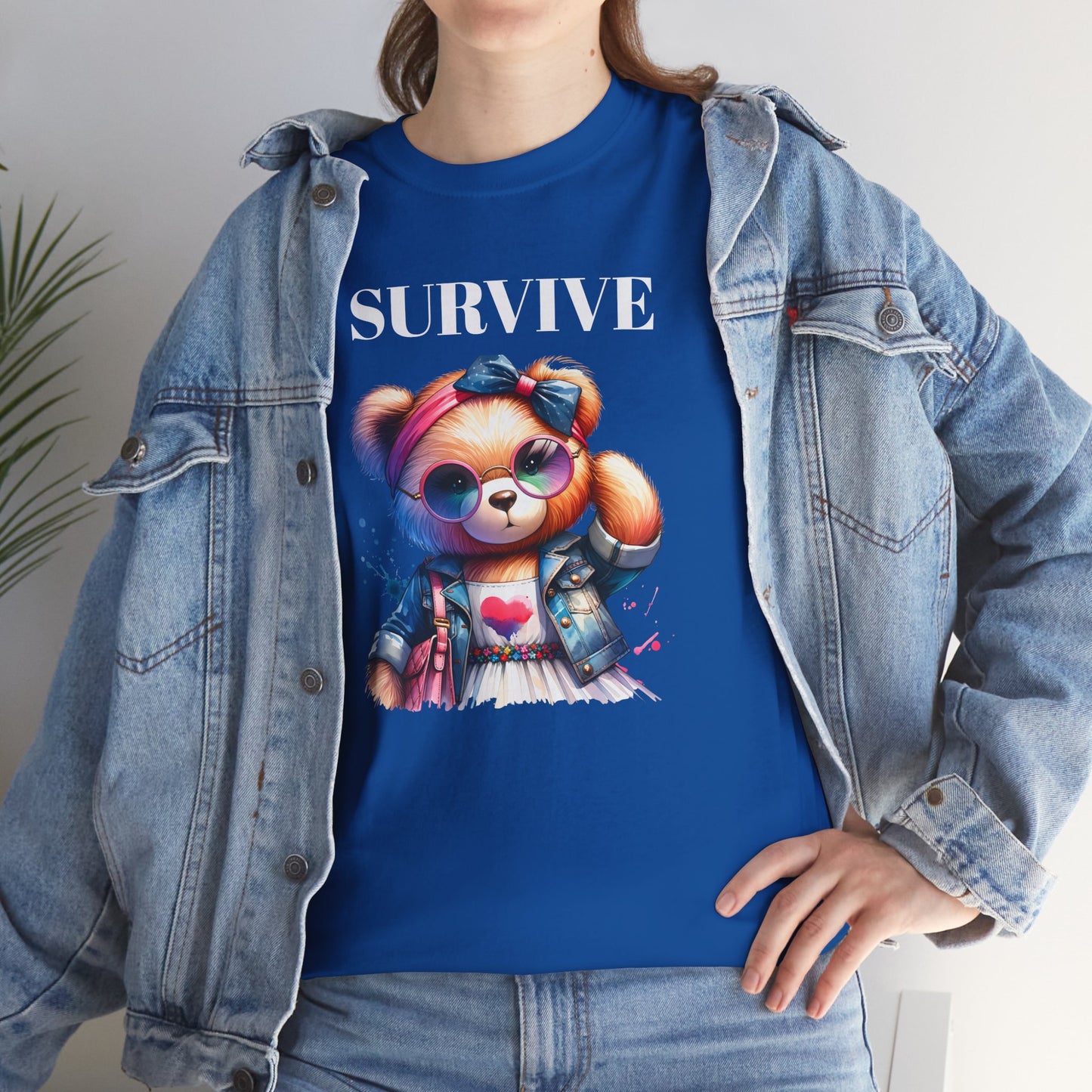 Princess Grace Survive Bear Unisex Heavy Cotton Tee Cute Graphic Tee for Casual Adventures