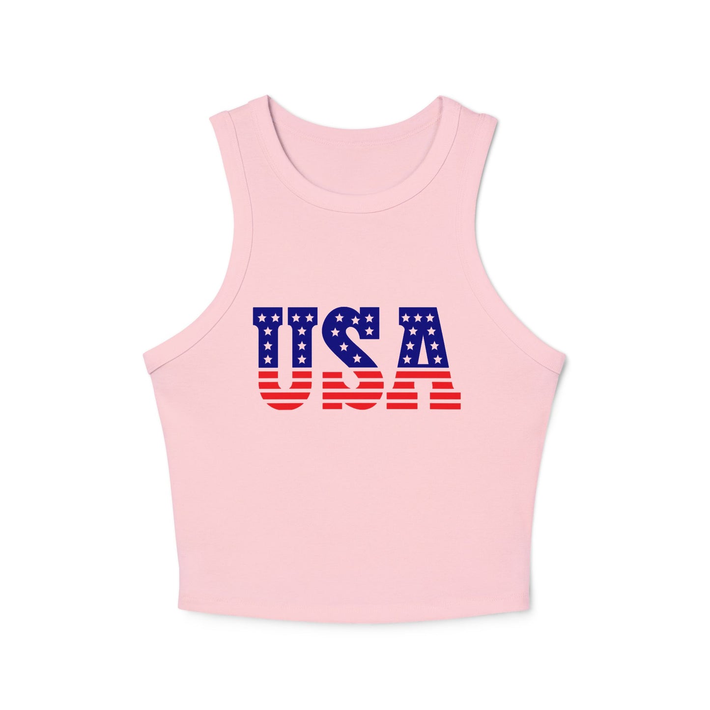 Princess Grace USA Flag Women's Micro Rib Racer Tank Top Patriotic Summer Wear