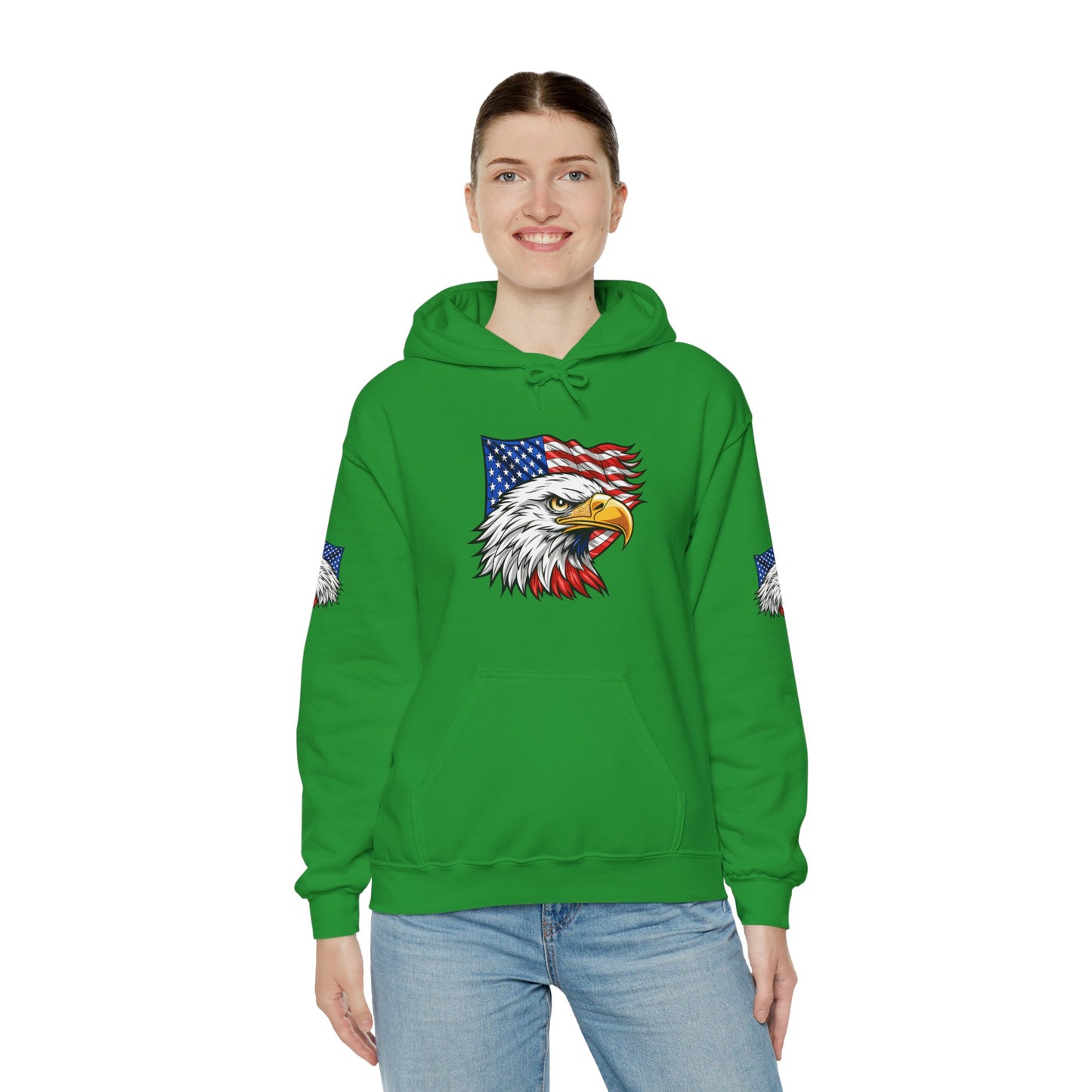 Princess Grace Patriotic Eagle Hoodie Unisex Heavy Blend Sweatshirt with American Flag Design