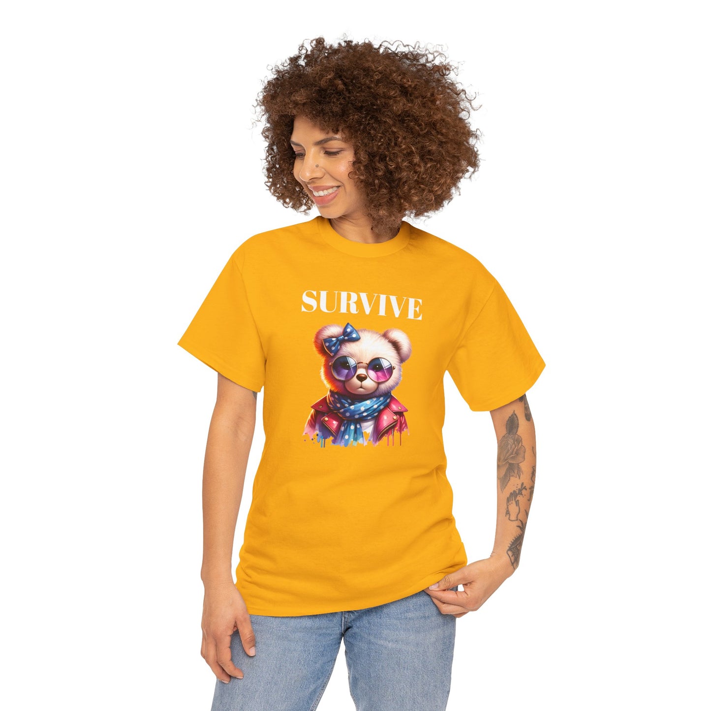 Princess Grace Cute Panda Illustration "Survive" Unisex Heavy Cotton Tee
