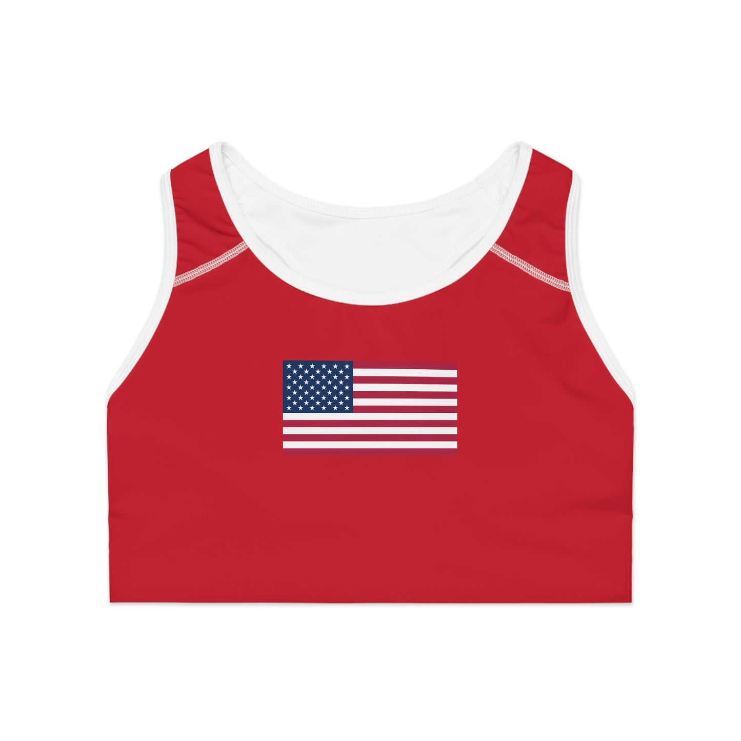 Princess Grace Patriotic Sports Bra Red with USA Flag Design for Activewear