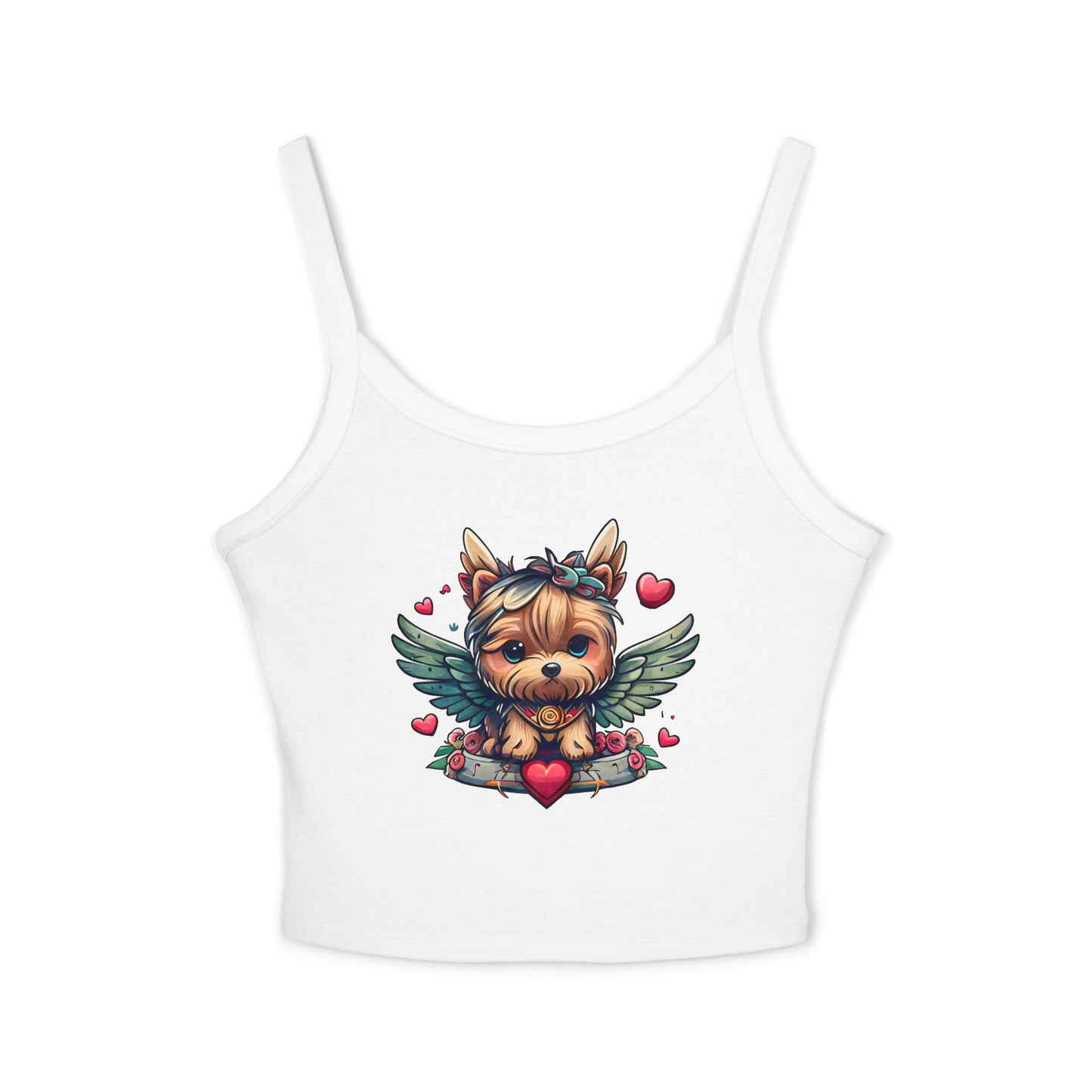 Princess Grace Adorable Yorkie Angel Women's Spaghetti Strap Tank Top Cute Dog Graphic